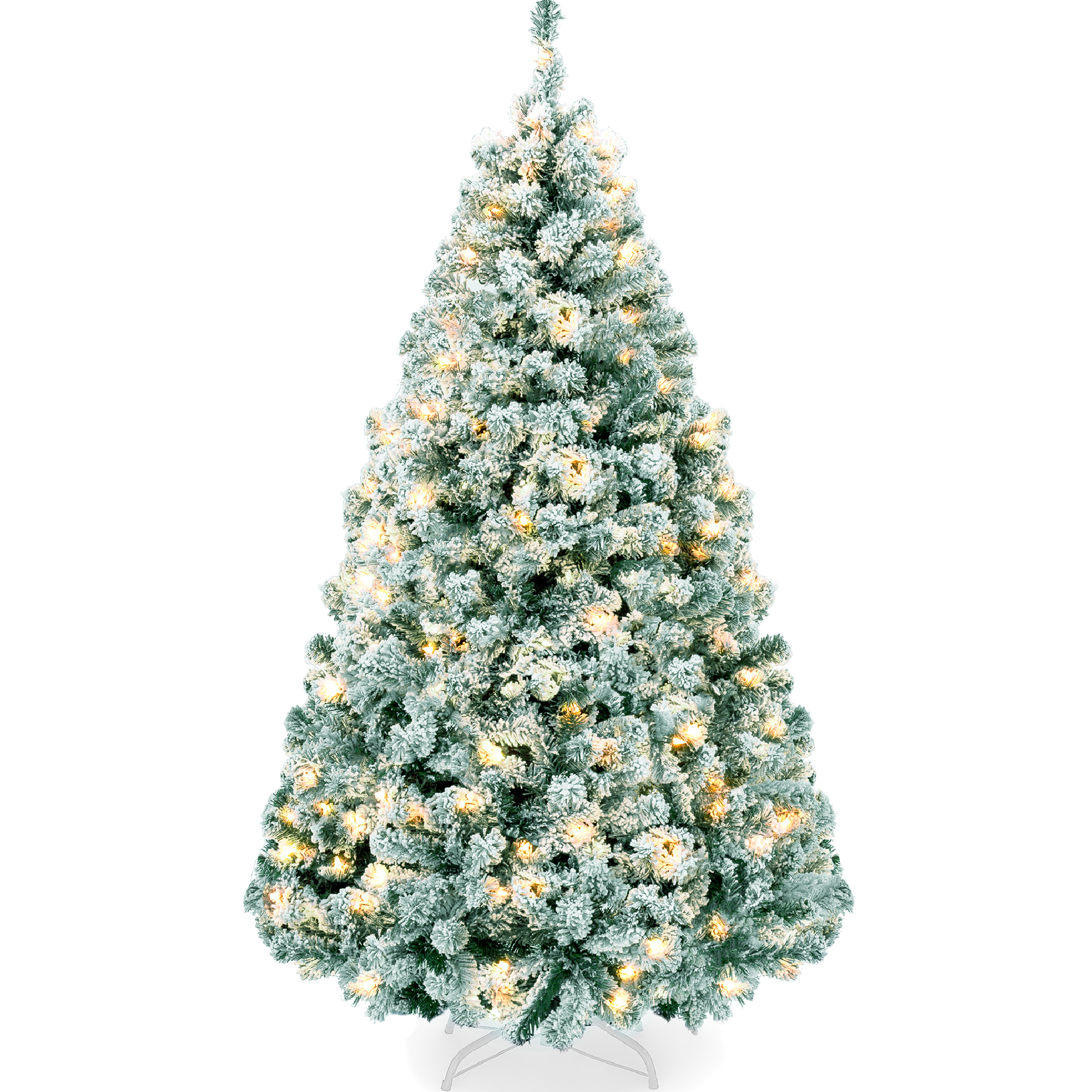 4.5ft Sage Green Pre-Lit Christmas Pine Tree w/ Flocked Branches, 200 Warm-White Lights - Best Choice Products Online