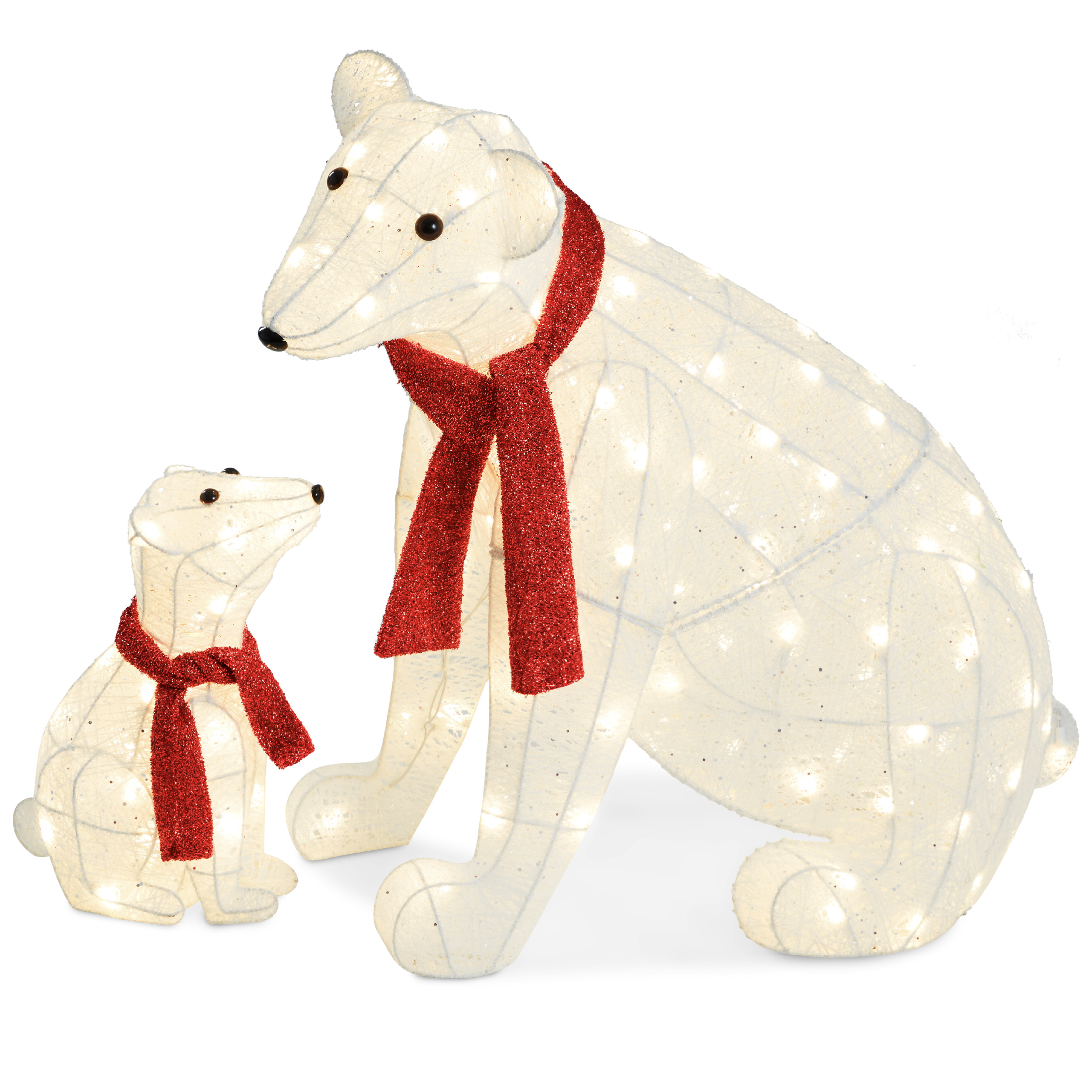 Large Lighted Polar Bear Family w/ 145 Pre-Strung LED Lights, Zip Ties, Ground Stakes - Red/White - Best Choice Products Online