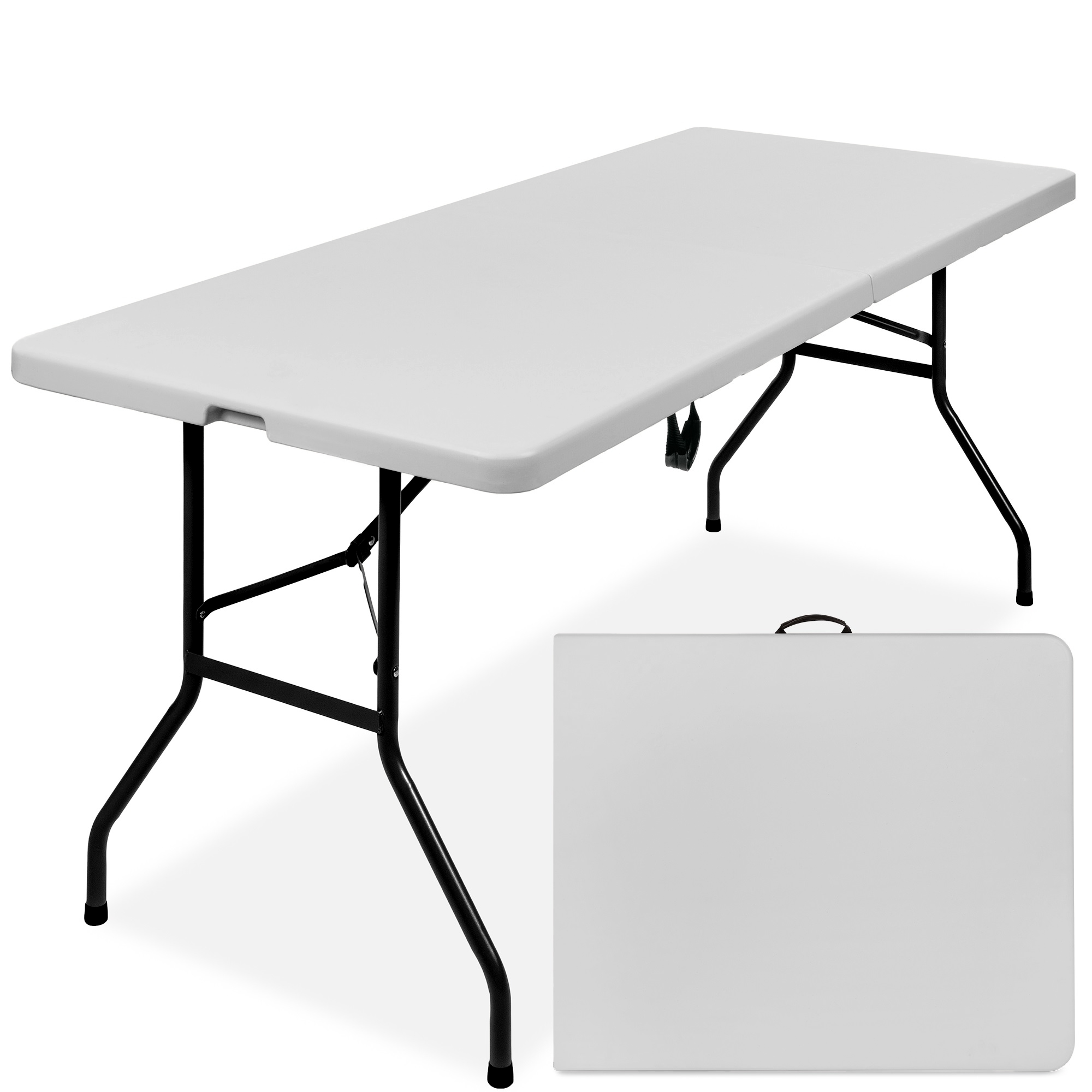 6ft Portable Folding Plastic Dining Table, Indoor Outdoor w/ Handle & Lock, For Picnic, Party, Camping - Light Gray - Best Choice Products Online