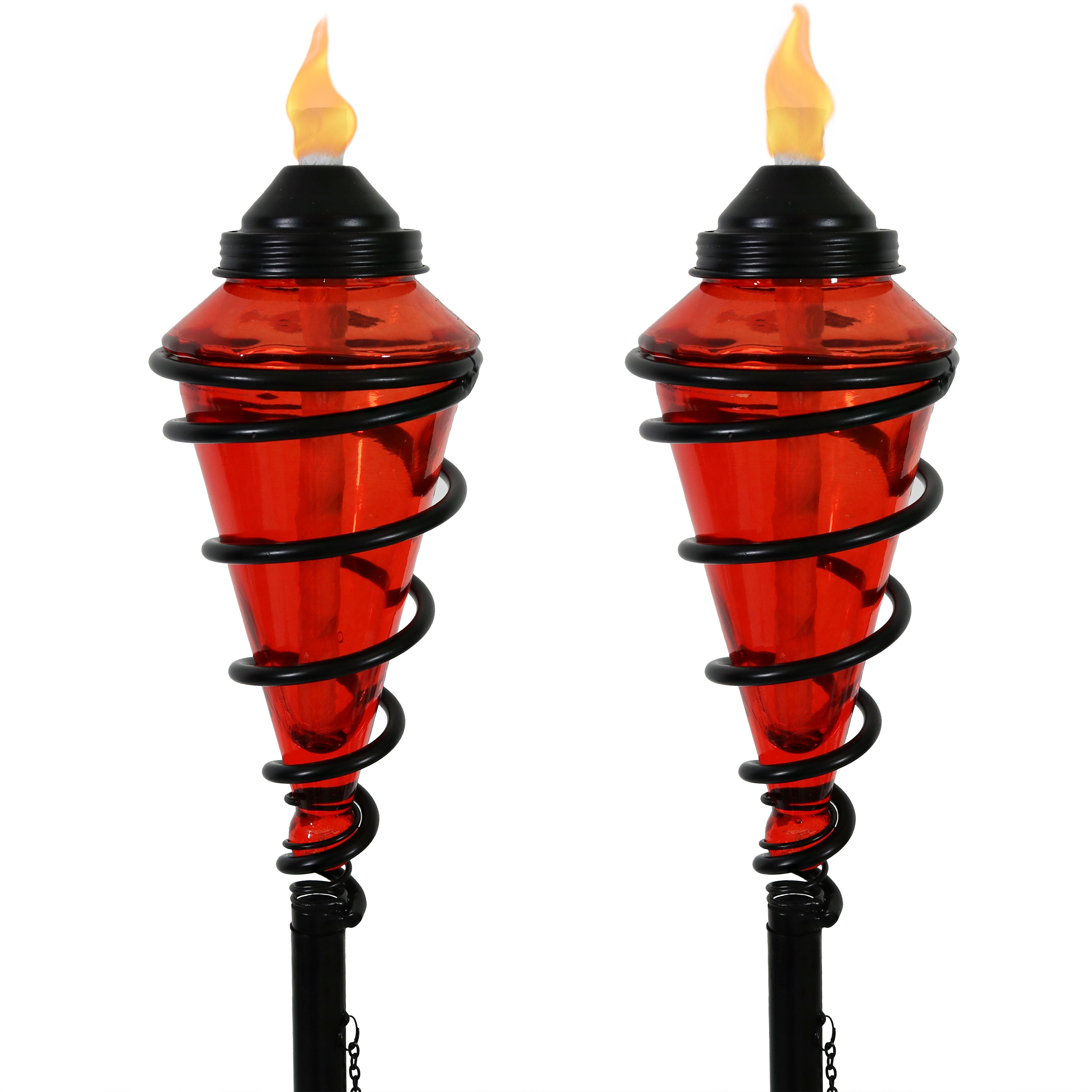 Sunnydaze Adjustable Height Metal Swirl with Glass Outdoor Lawn Patio Torch, Set of 2, Red