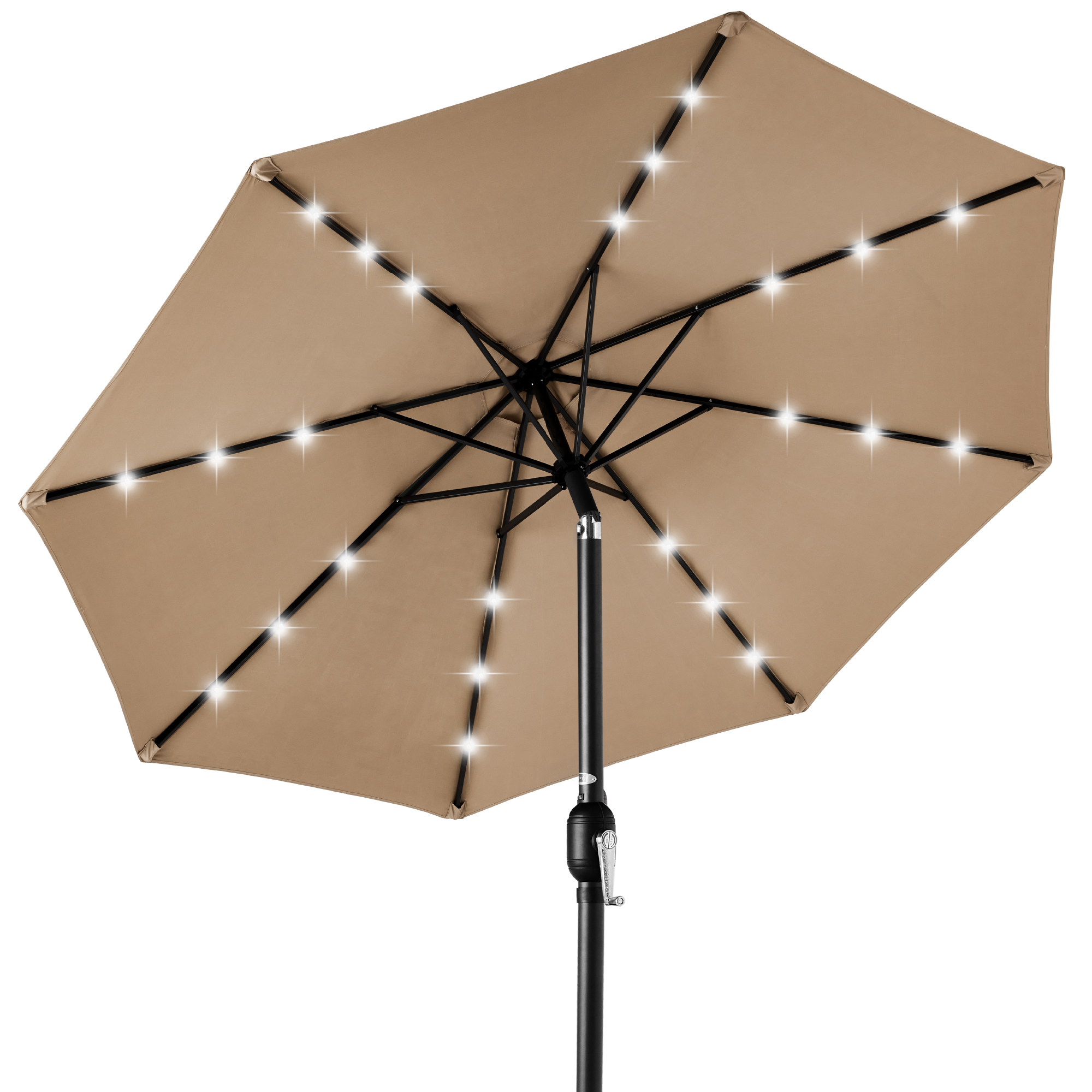 10ft Solar LED Lighted Patio Umbrella w/ Tilt Adjustment, UV-Resistant Fabric - Tan - Best Choice Products Online