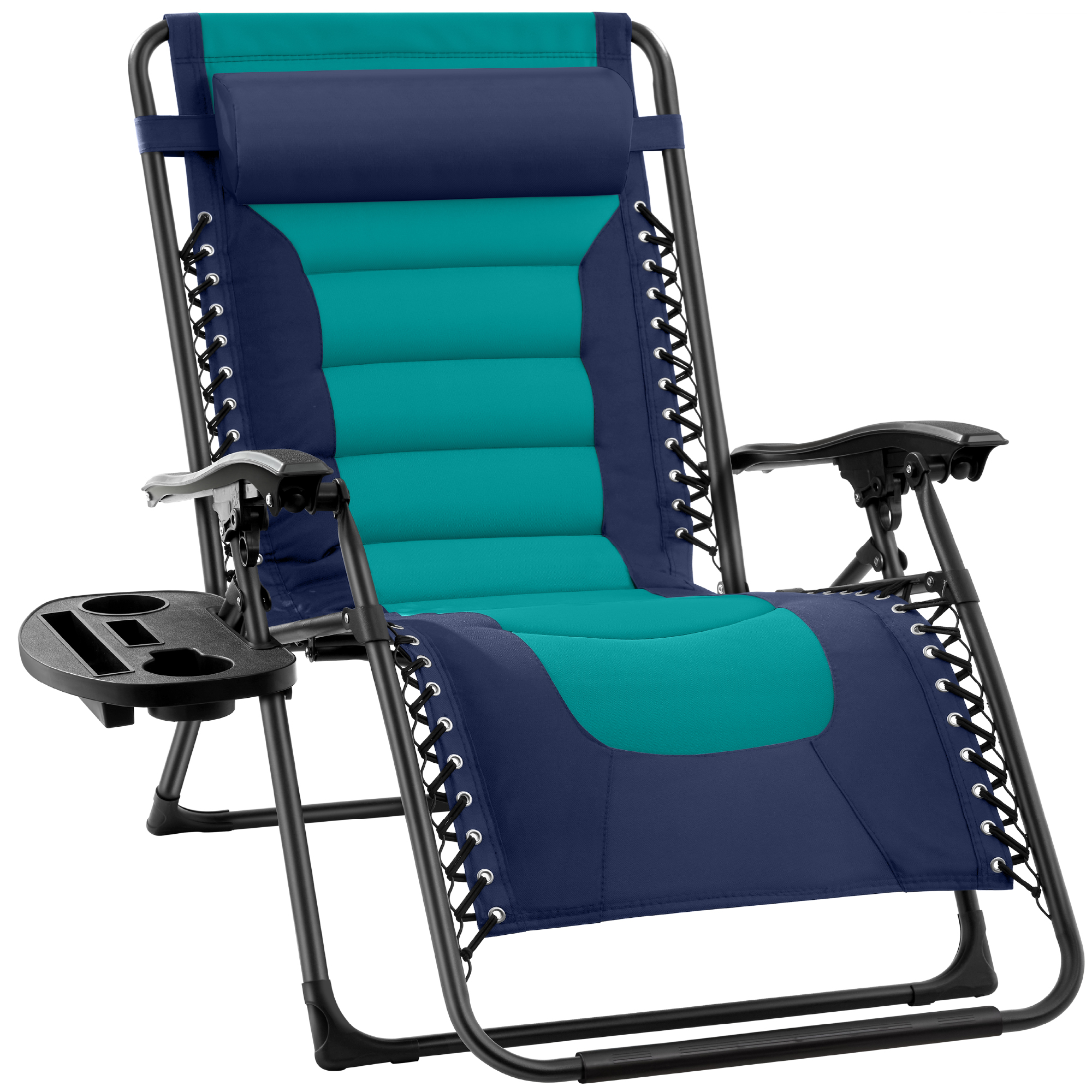 Oversized Padded Zero Gravity Chair, Folding Outdoor Patio Recliner w/ Side Tray - Navy/Teal - Best Choice Products Online