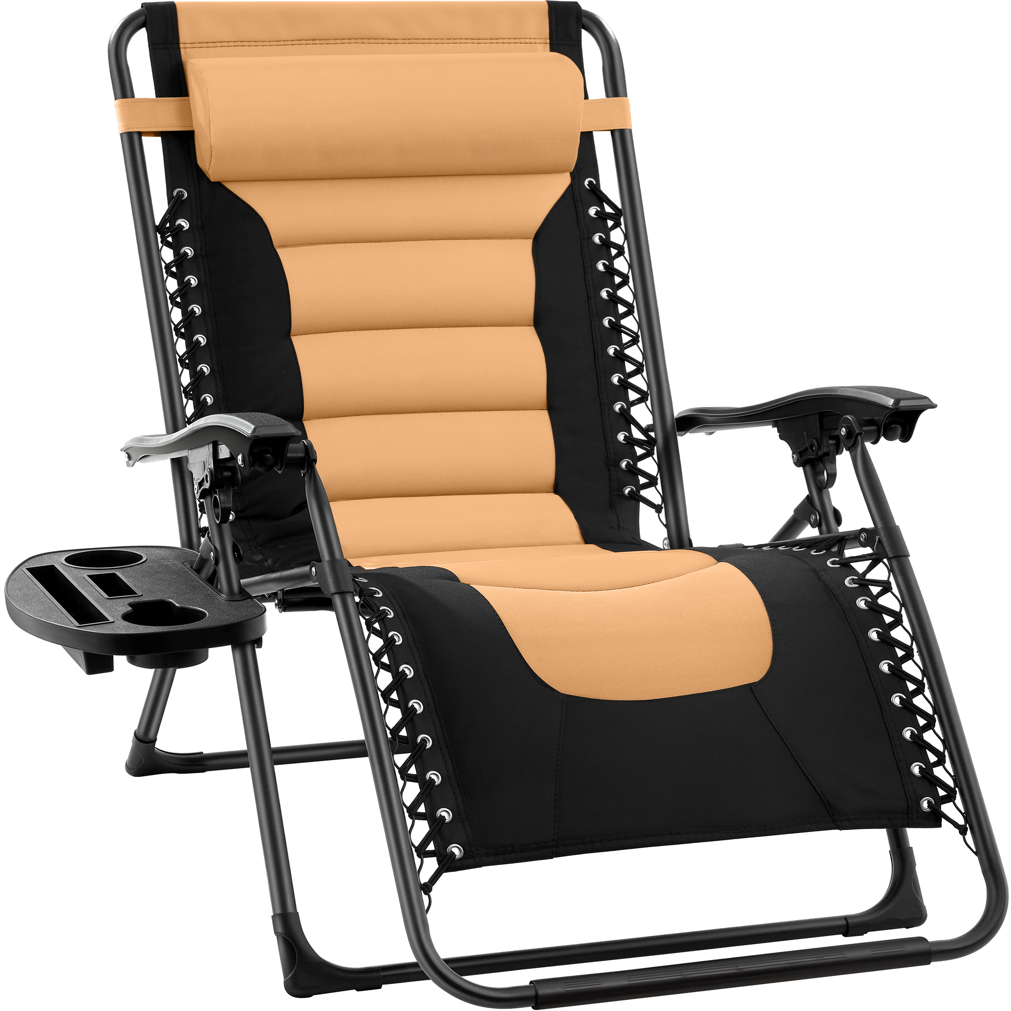 Oversized Padded Zero Gravity Chair, Folding Outdoor Patio Recliner w/ Headrest, Side Tray - Tan - Best Choice Products Online