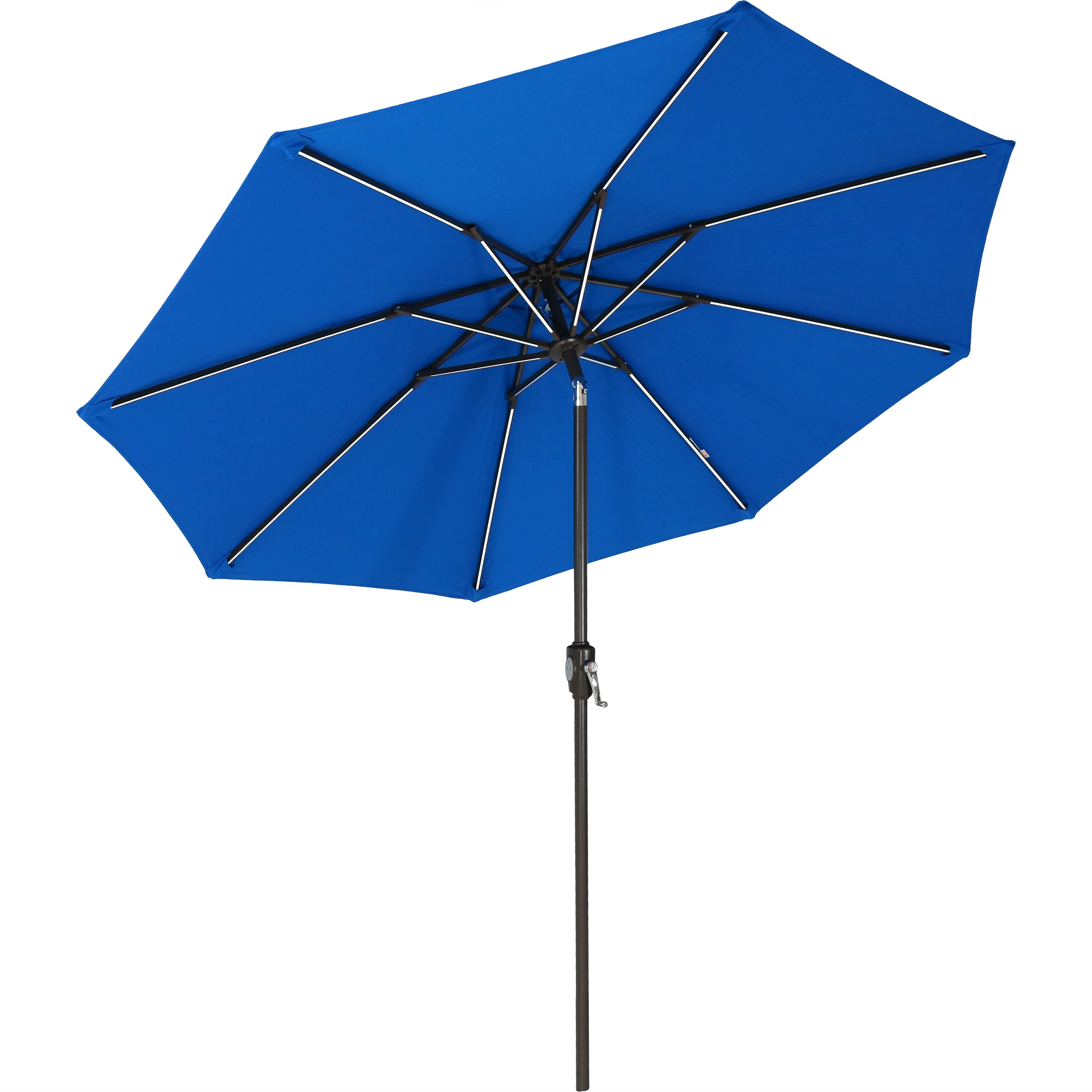 Sunnydaze 9-Foot Solar Powered Sunbrella Market Umbrella with Push-Button Tilt and Crank and LED Light Bars, Pacific Blue