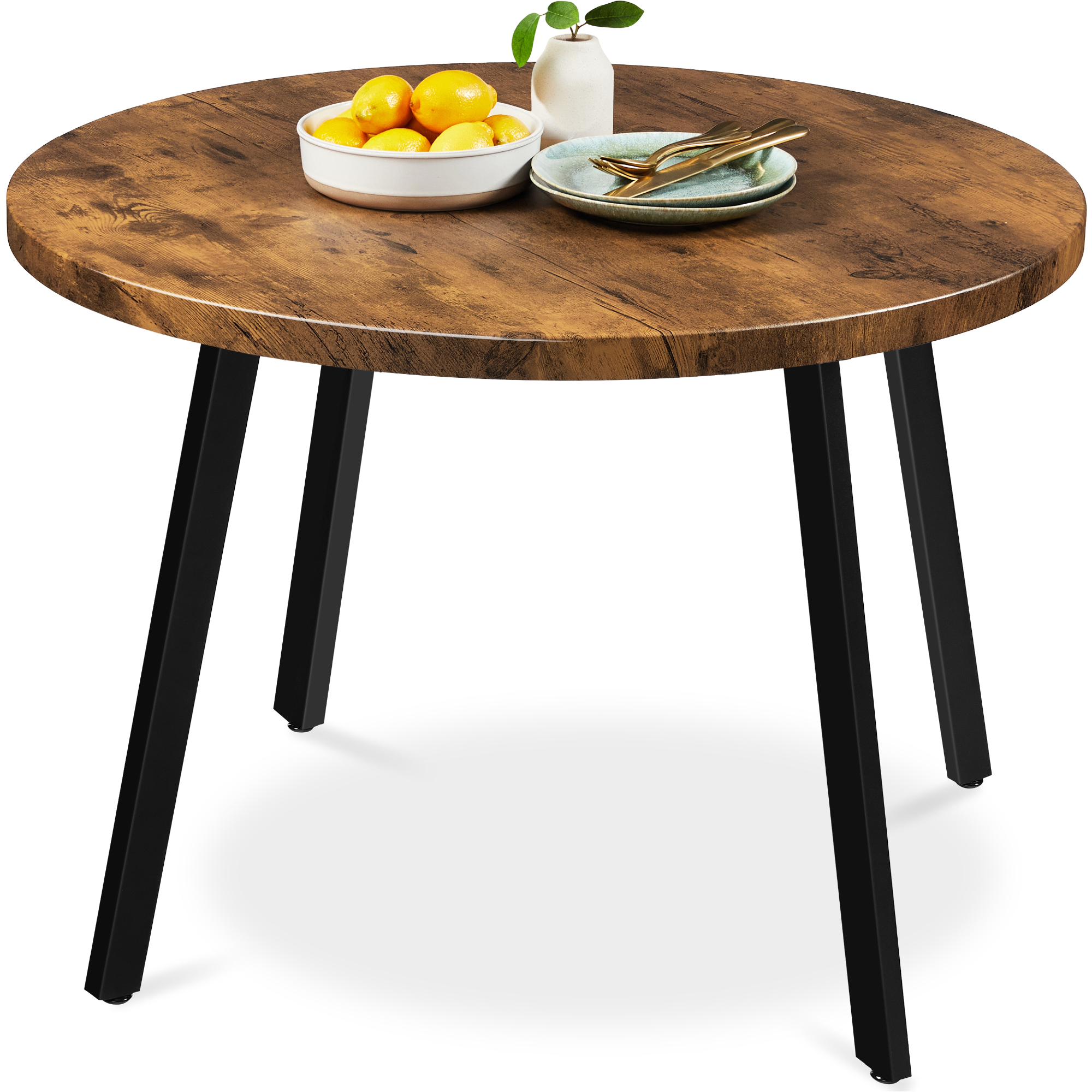 35.5in Mid-Century Modern Round Dining Table w/ Steel Legs, Adjustable Feet - Brown - Best Choice Products Online