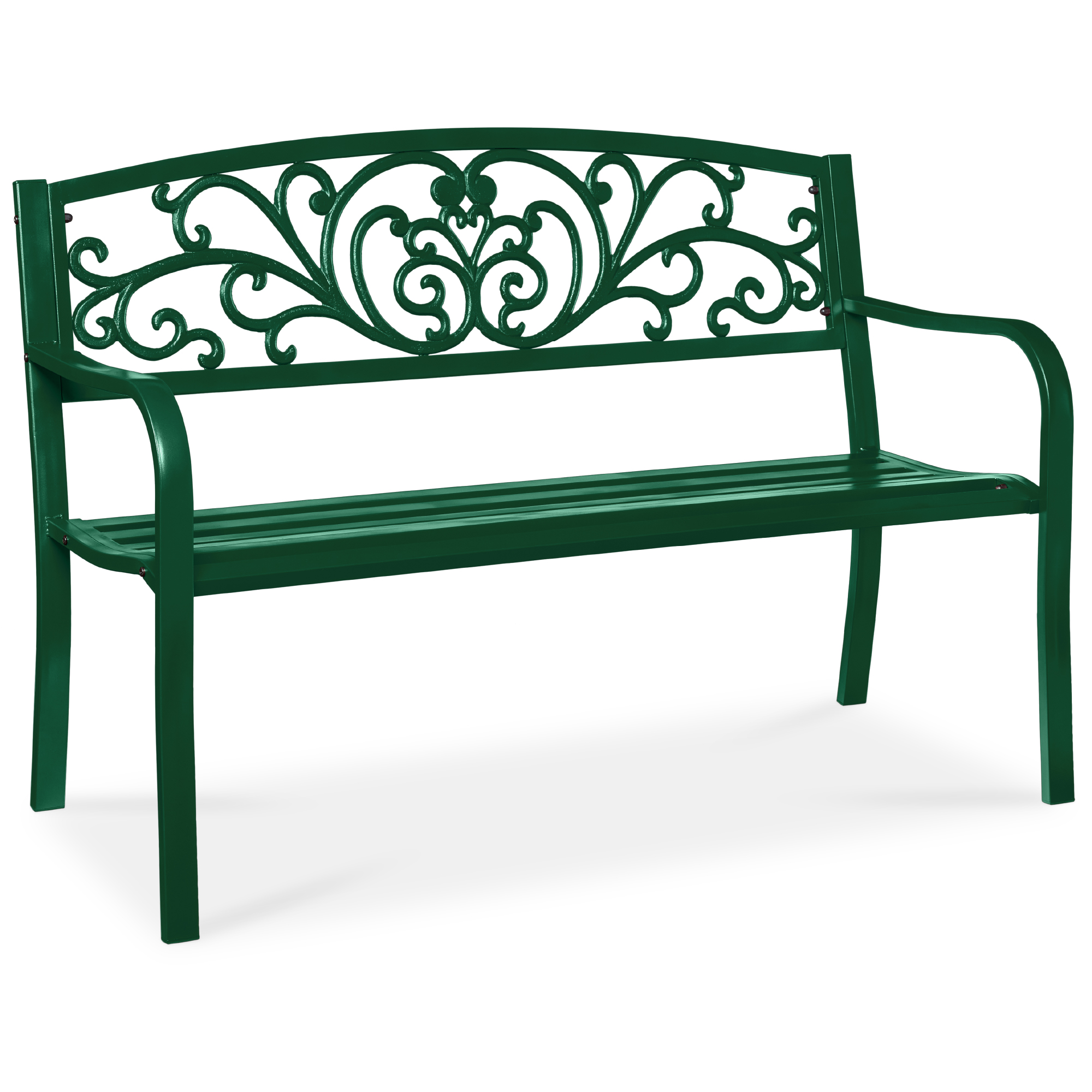 50in Outdoor Patio Garden Bench, Park Yard Furniture Porch Chair w/ Steel Frame, Slatted Seat, Floral Design - Dark Green - Best Choice Products