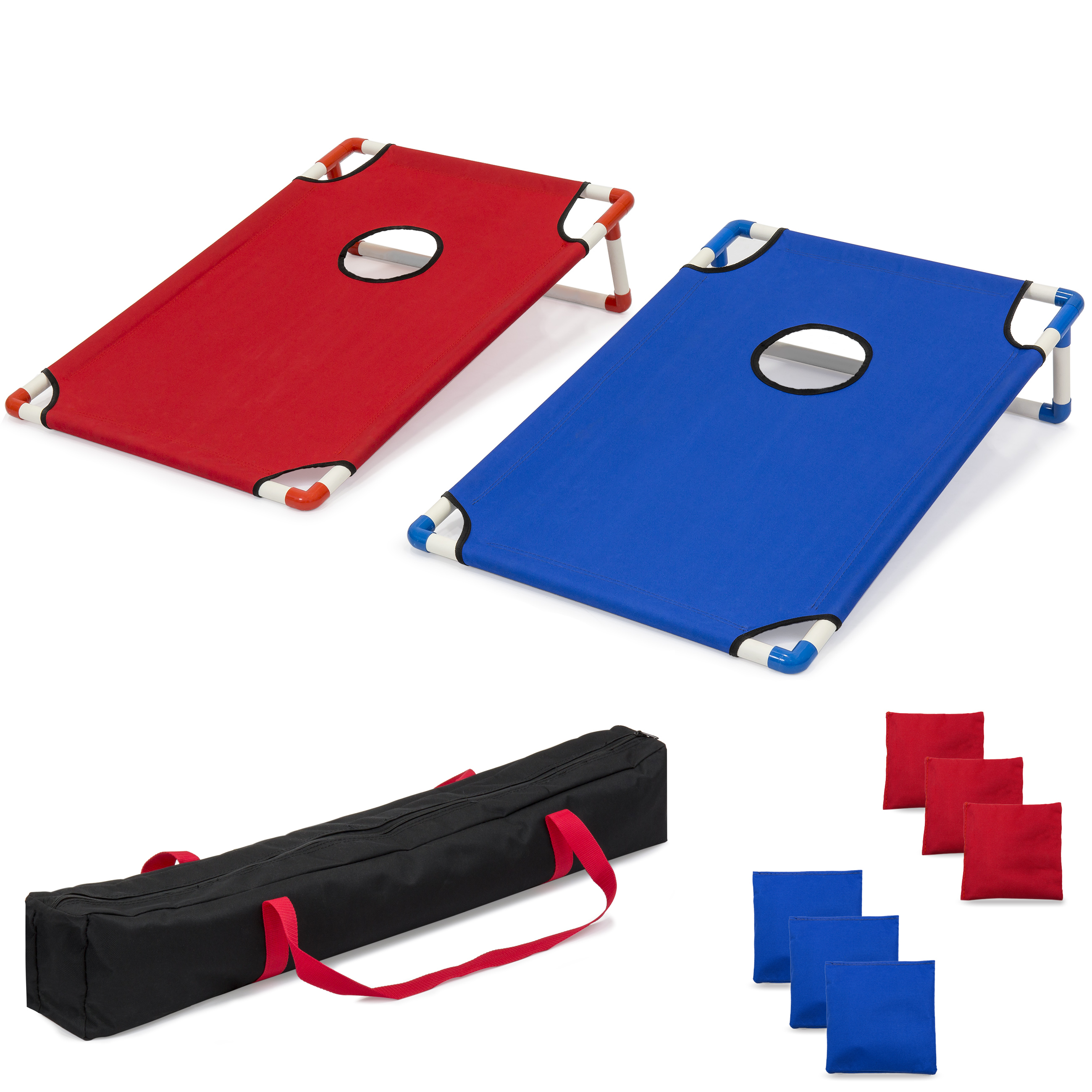 Portable Cornhole Game Set w/ 2 Targets, 6 Beanbags, Carry Case - Red/Blue