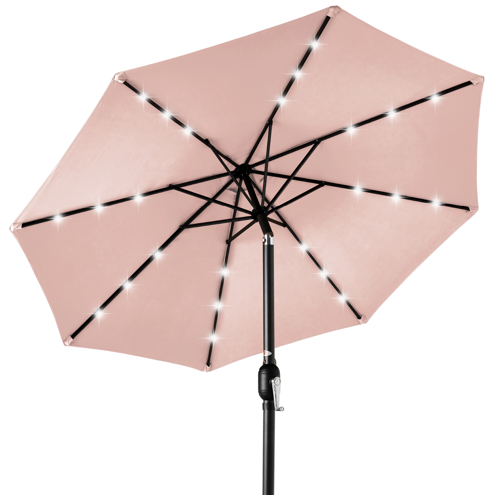 10ft Solar LED Lighted Patio Umbrella w/ Tilt Adjustment, UV-Resistant Fabric - Rose Quartz - Best Choice Products Online