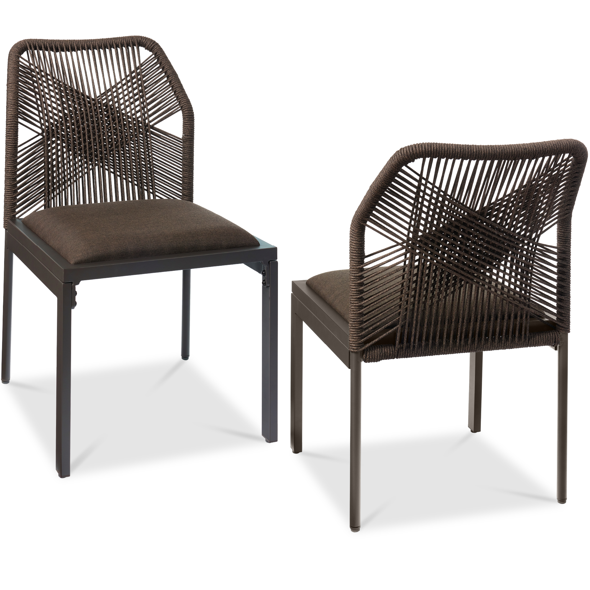 Set of 2 Indoor/Outdoor Aluminum Woven Side Dining Chairs w/ All-Weather Rope - Brown/Mocha - Best Choice Products Online