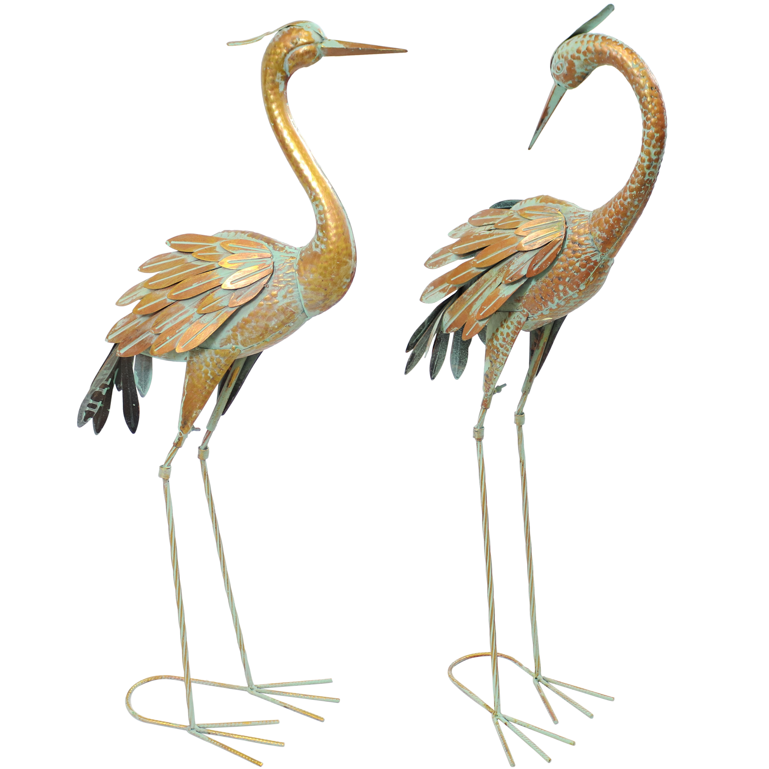 Golden Crane Metal Garden Statue - 2 Statues