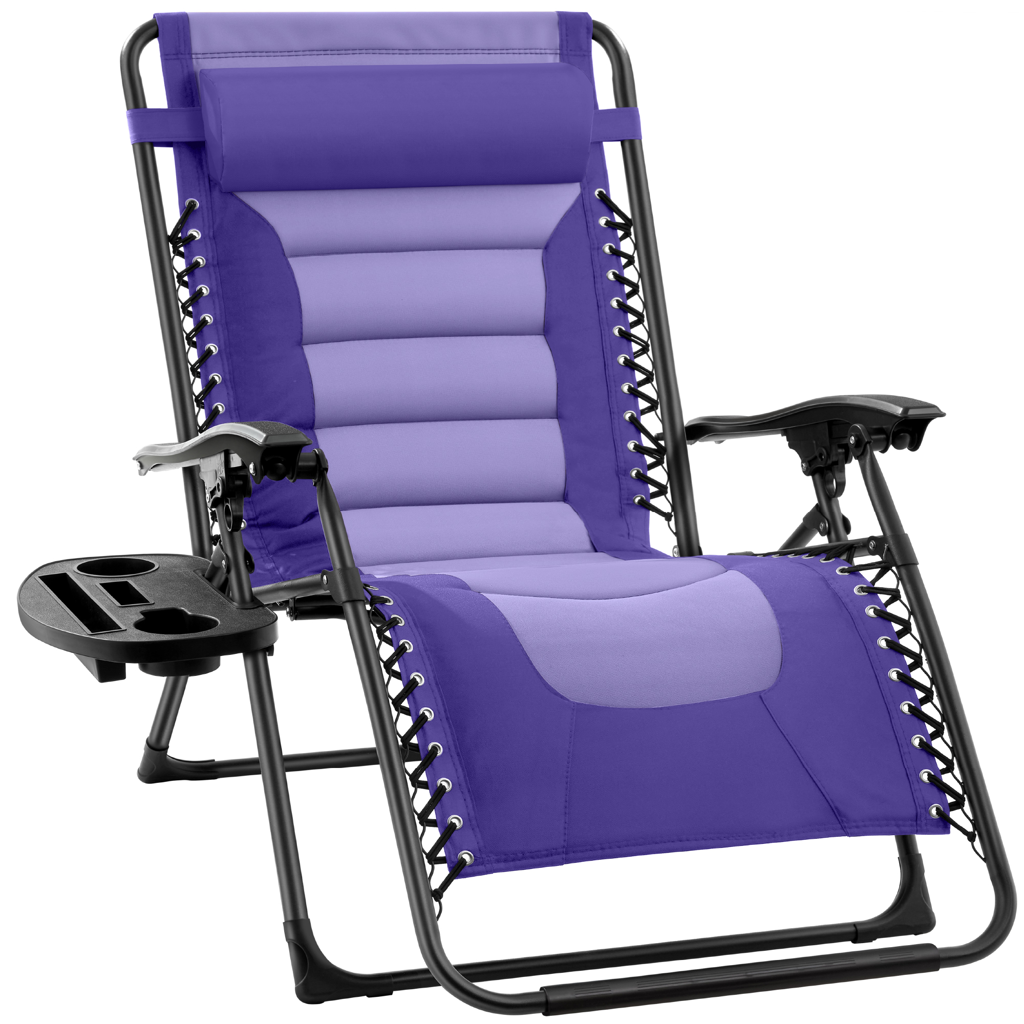 Oversized Padded Zero Gravity Chair, Folding Outdoor Patio Recliner w/ Side Tray - Purple/Violet - Best Choice Products Online