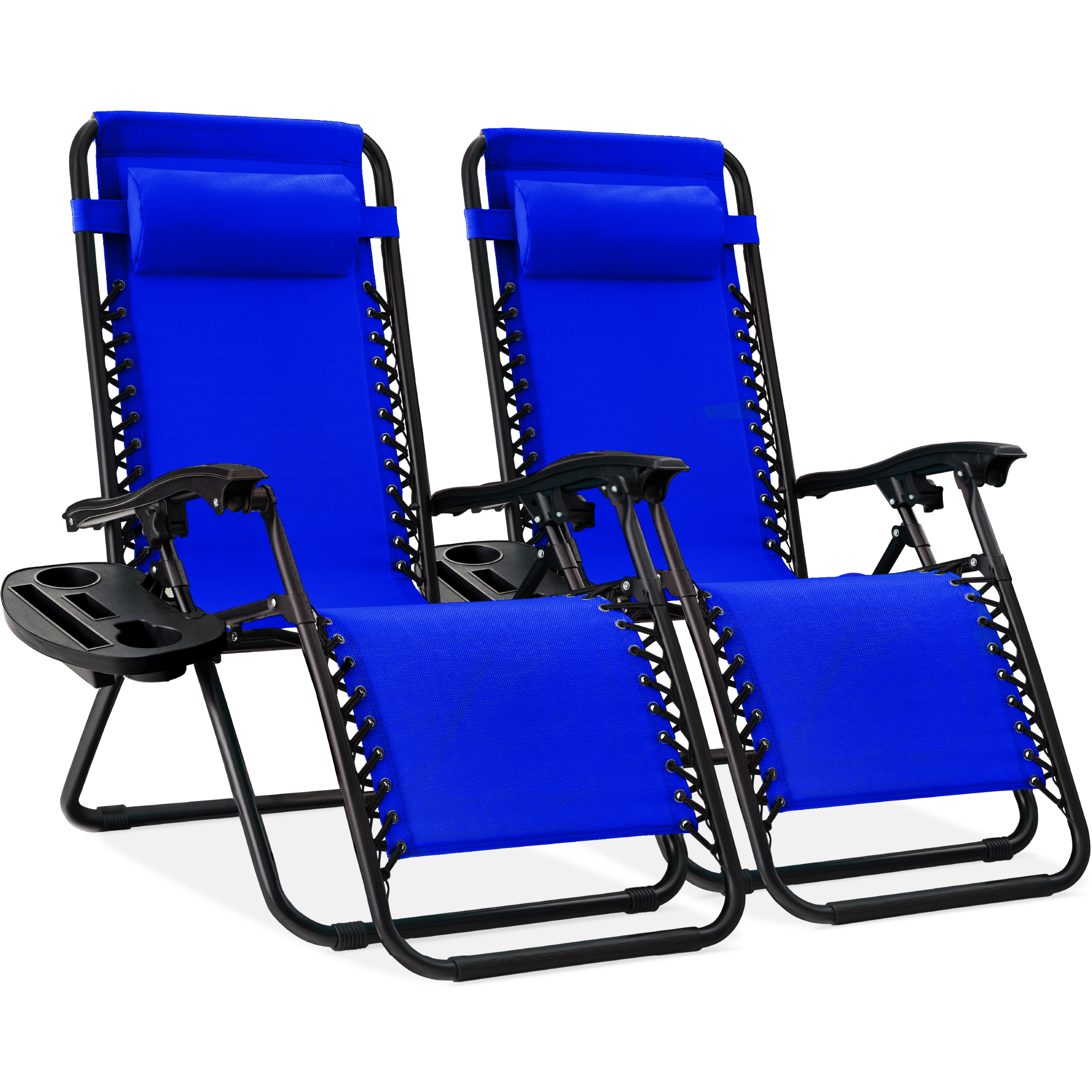 2-Pack Zero Gravity Chairs, Adjustable Lounge Recliners For Patio & Pool w/ Cup Holders - Cobalt Blue - Best Choice Products Online