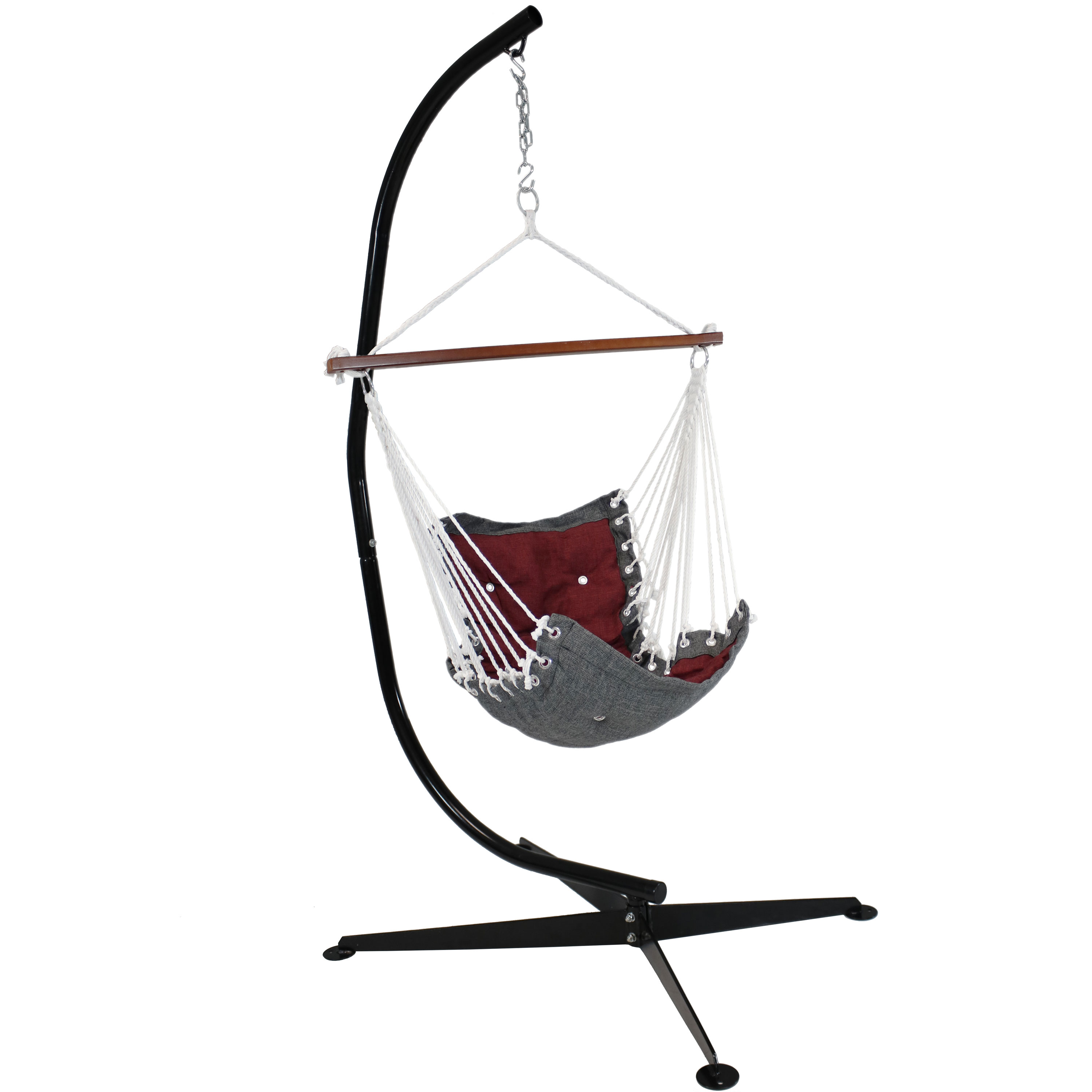 Sunnydaze Tufted Victorian Hammock Swing and C-Stand Combo for Outdoor Use, 300-Pound Weight Capacity, Red