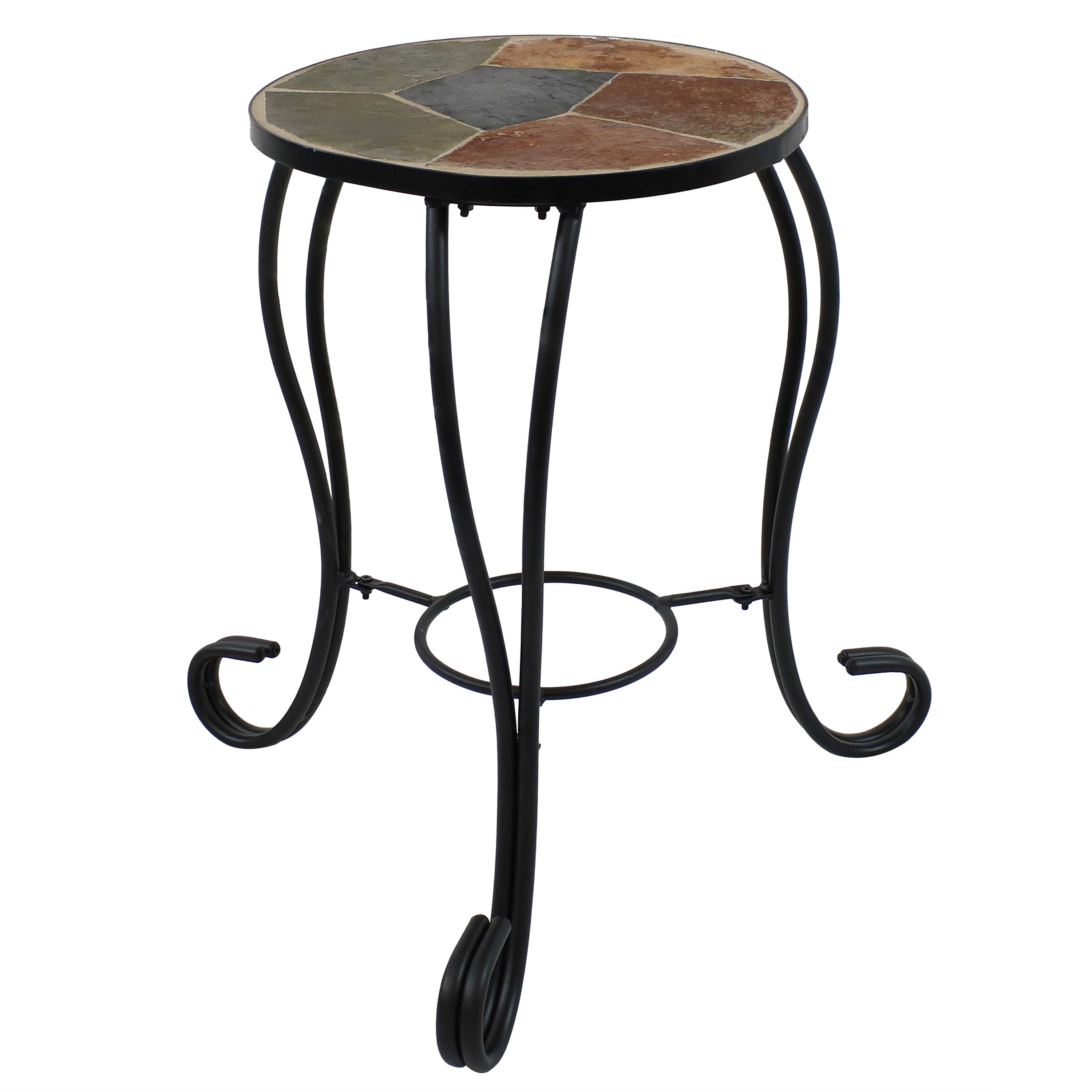 Sunnydaze Mosaic Slate Tile Side Table/ Plant Stand - Steel Frame - 12-Inch