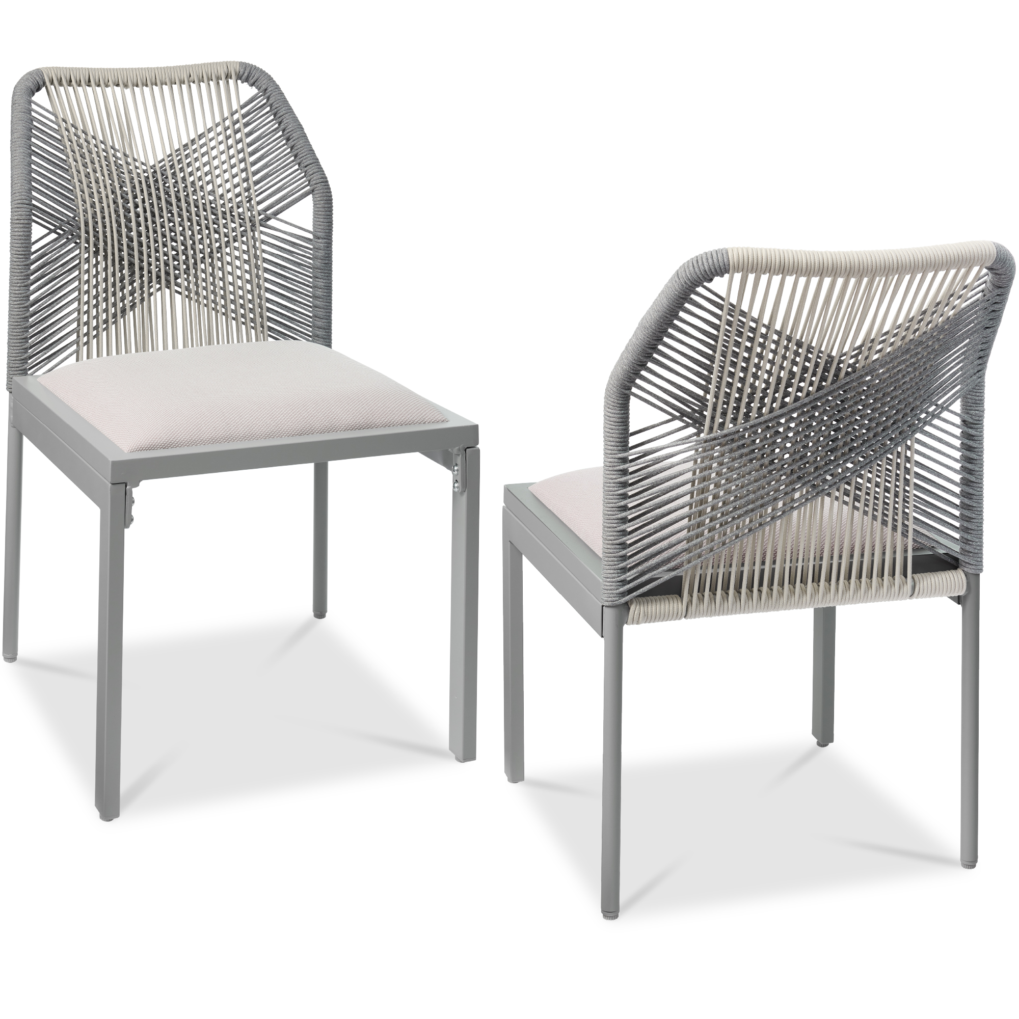 Set of 2 Indoor/Outdoor Aluminum Woven Side Dining Chairs w/ All-Weather Rope - Gray/Meteor - Best Choice Products Online