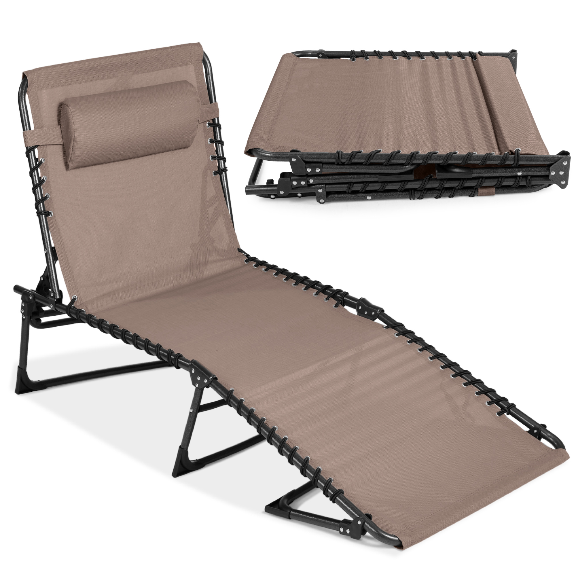 Patio Chaise Lounge Chair, Outdoor Portable Adjustable Pool Recliner w/ Pillow - Warm Taupe - Best Choice Products Online