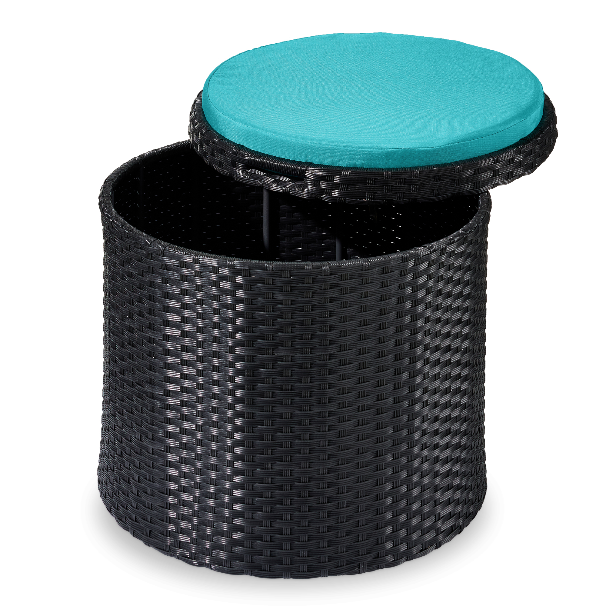 Round Wicker Ottoman, Multipurpose Furniture w/ Removable Cushion, Steel Frame - Black/Teal - Best Choice Products Online