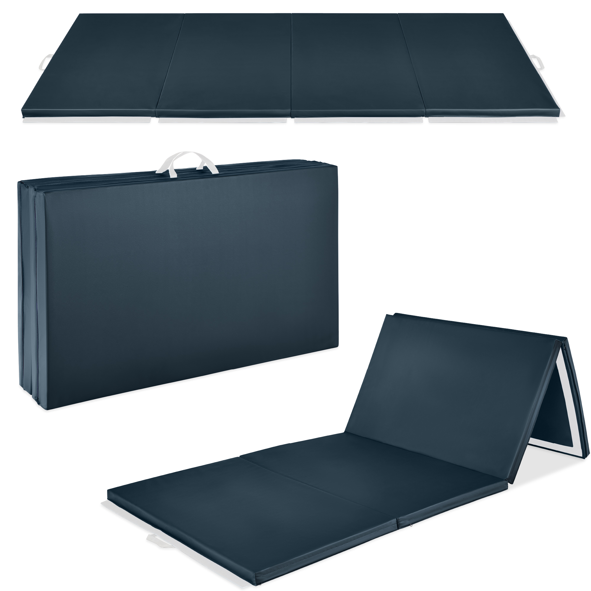 Folding Gymnastics Mat 4-Panel Exercise Workout Fitness Floor Mat w/ Handles, 10ftx4ftx2in - Eclipse - Best Choice Products Online