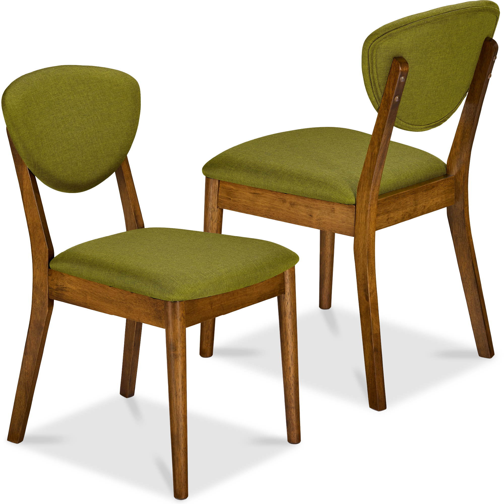 2-Piece Mid-Century Modern Wood & Upholstered Dining Chair Set - Walnut/Olive - Best Choice Products Online