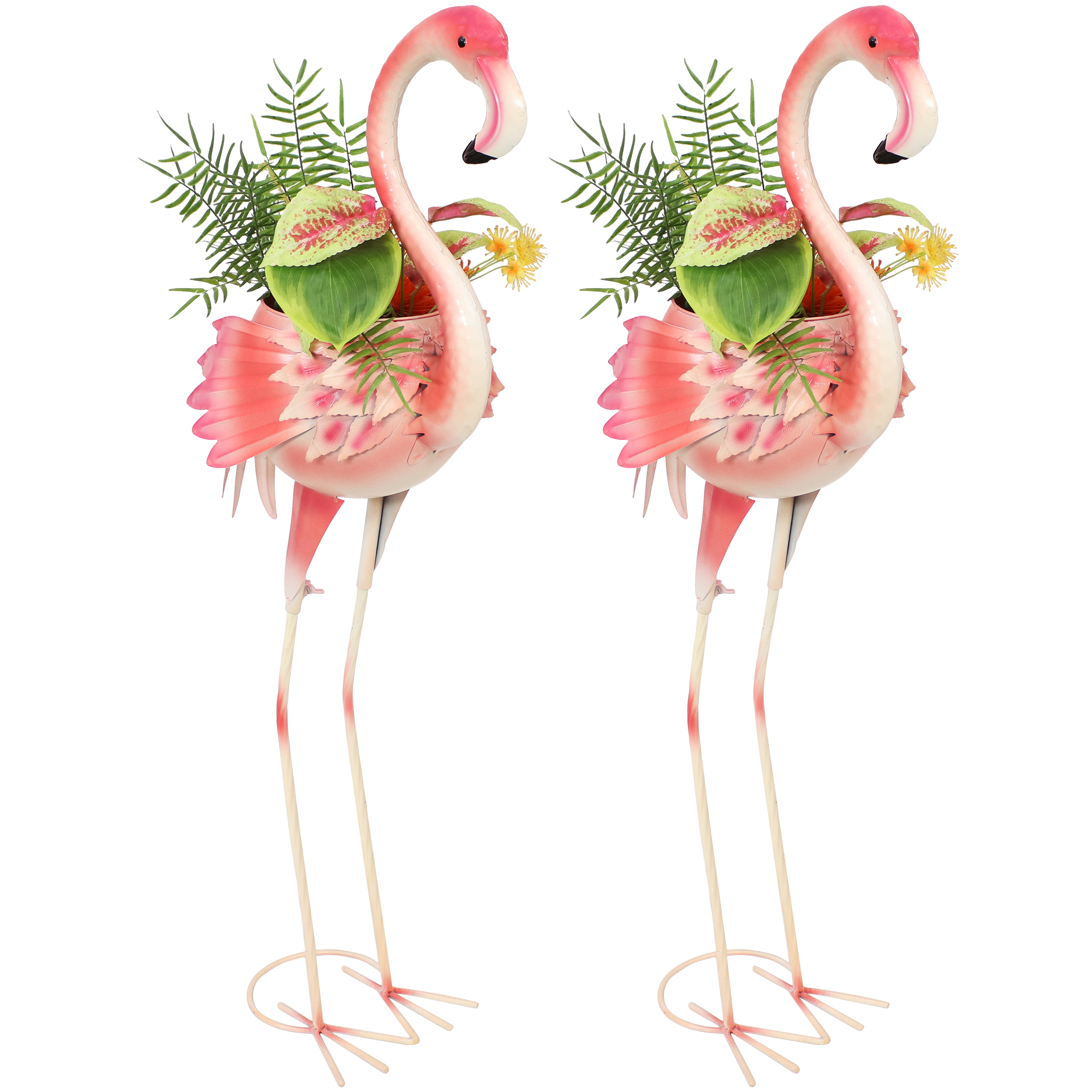 Flamingo Metal Outdoor Garden Statue - 2 Statues