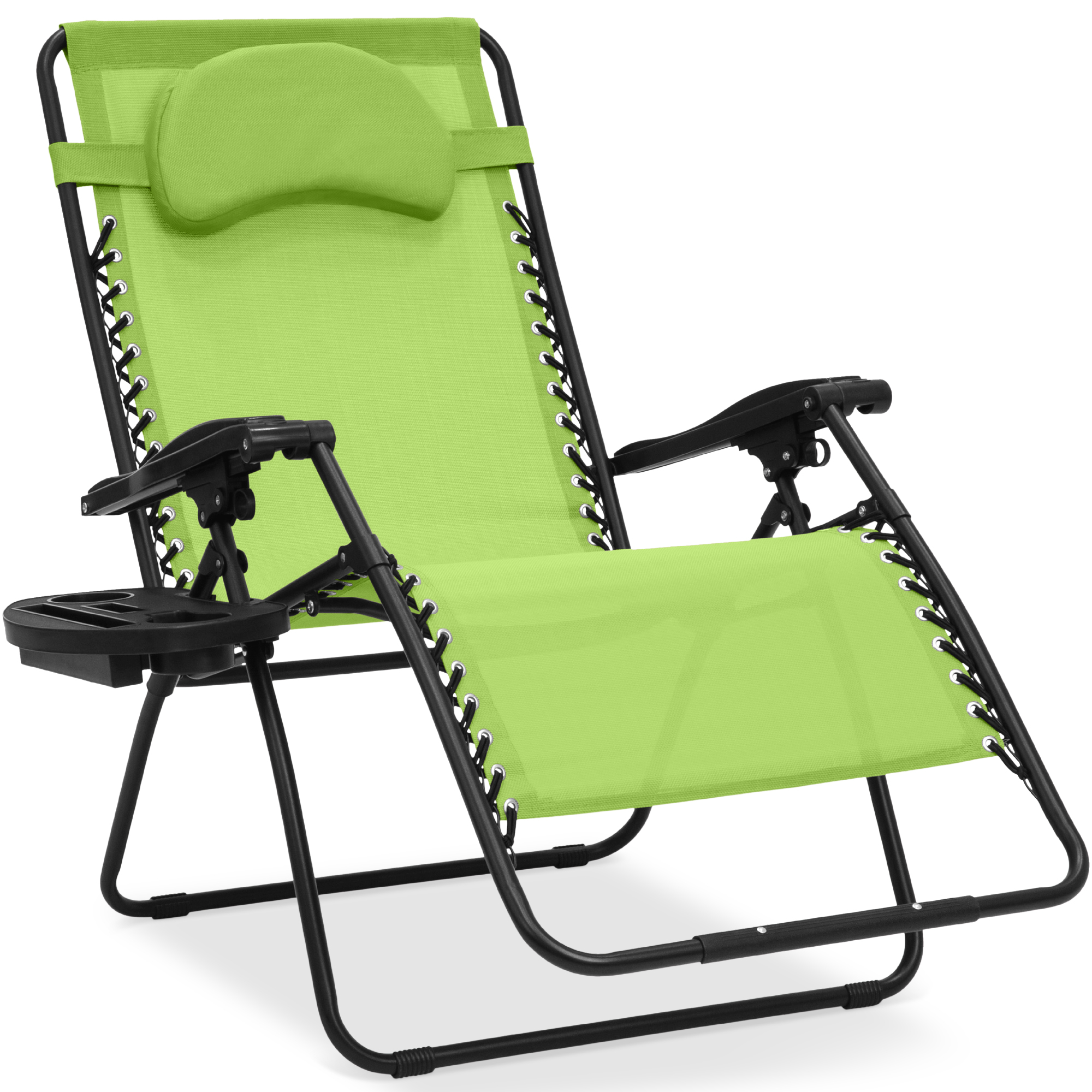 Oversized Zero Gravity Chair w/ Pillow, Cupholder, Folding Outdoor Lounge Recliner For Patio & Pool - Lime Green - Best Choice Products Online