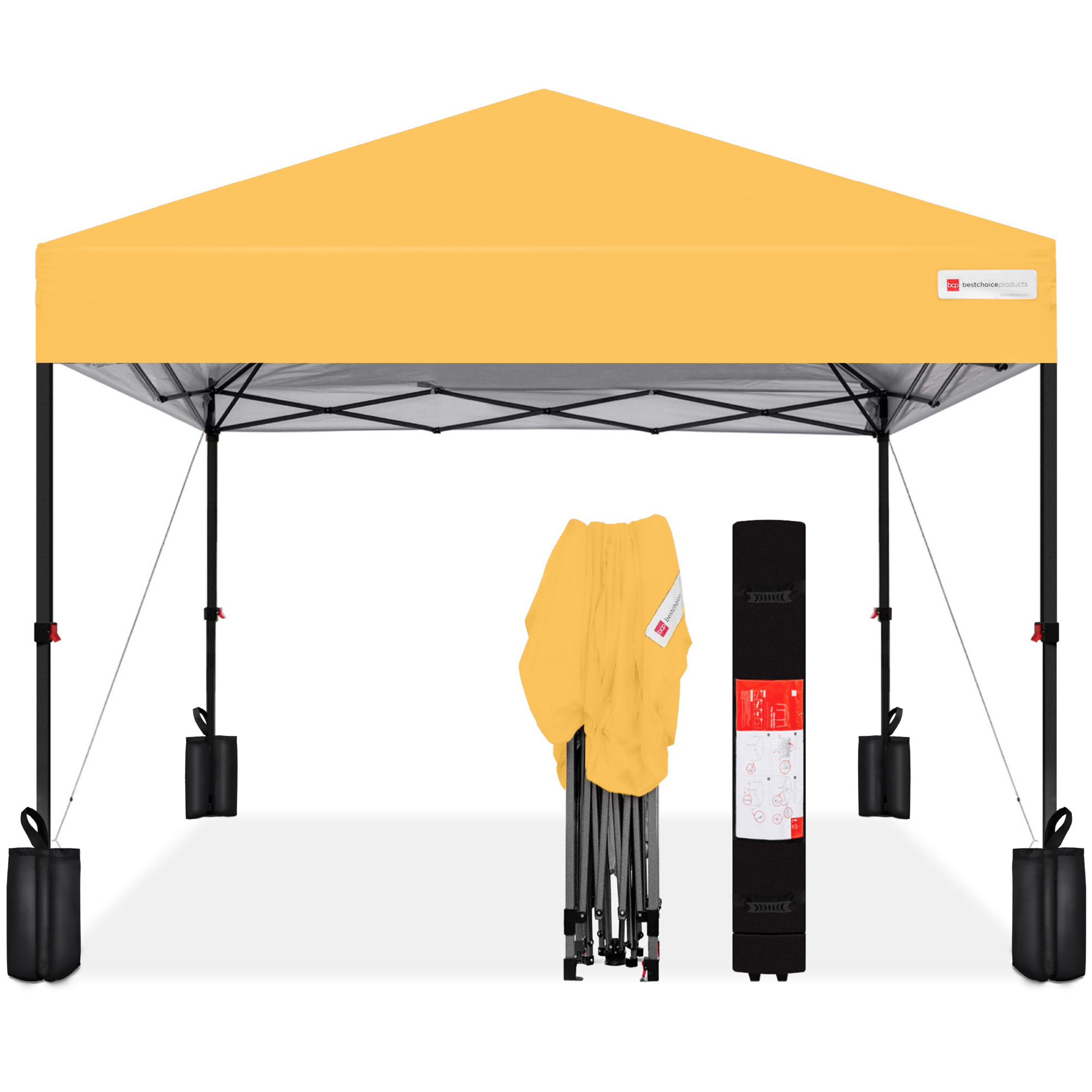 12x12ft Easy Setup Instant Pop Up Canopy w/ 1-Button Setup, Wheeled Case, 4 Weight Bags - Marigold - Best Choice Products Online
