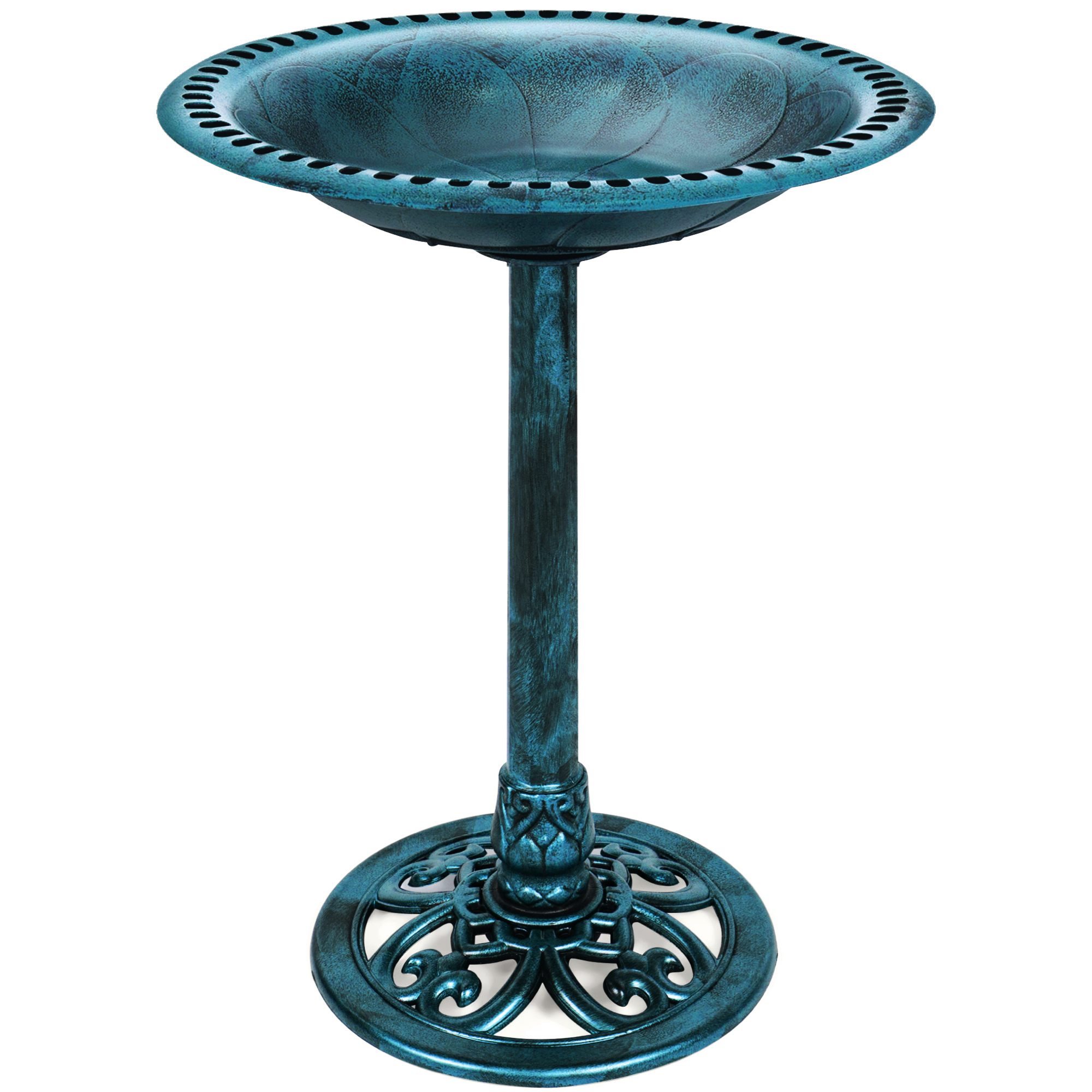Vintage Outdoor Garden Bird Bath Accent w/ Fleur-de-Lis Accents - Peacock Blue - Best Choice Products Online