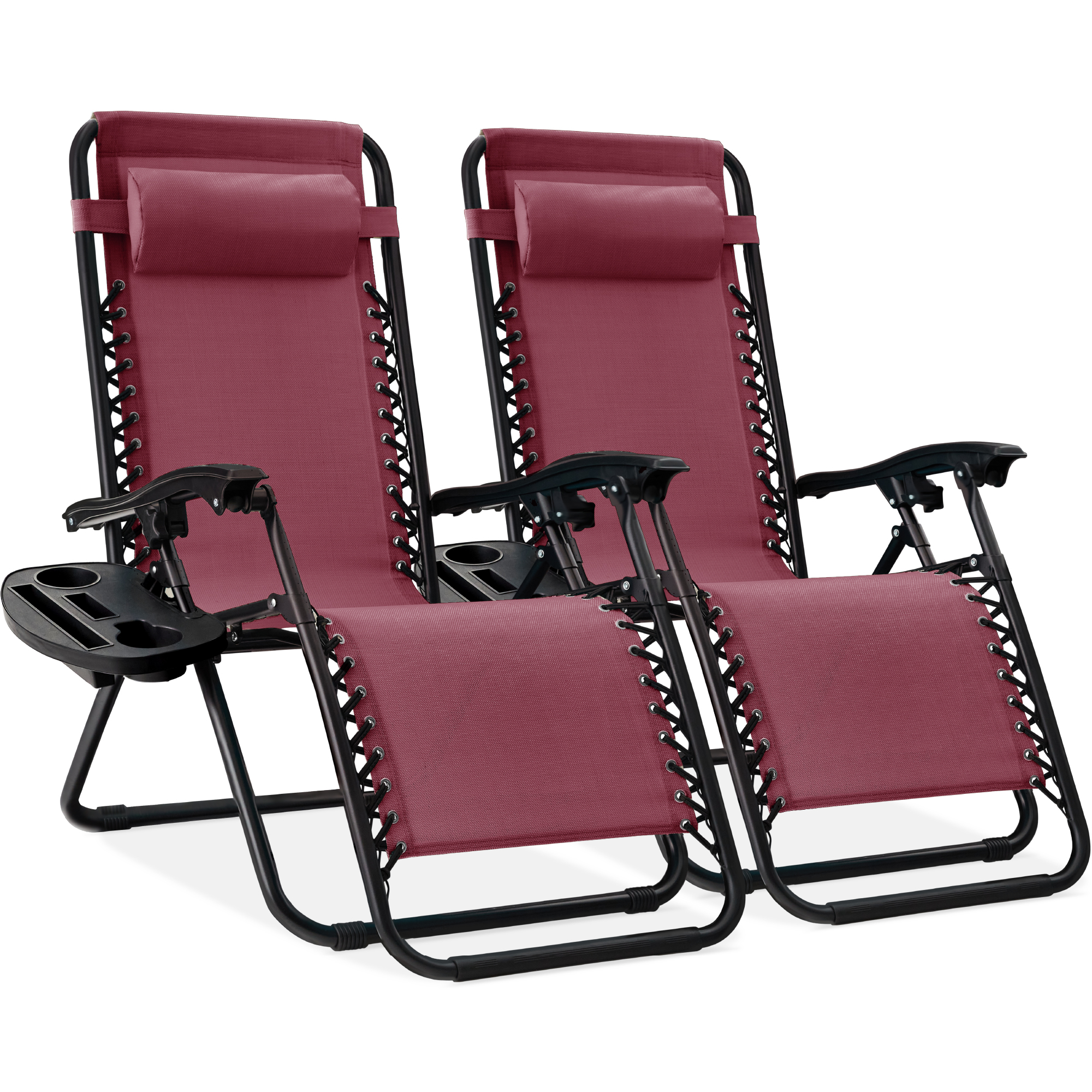 2-Pack Zero Gravity Chairs, Adjustable Lounge Recliners For Patio & Pool w/ Cup Holders - Burgundy - Best Choice Products Online