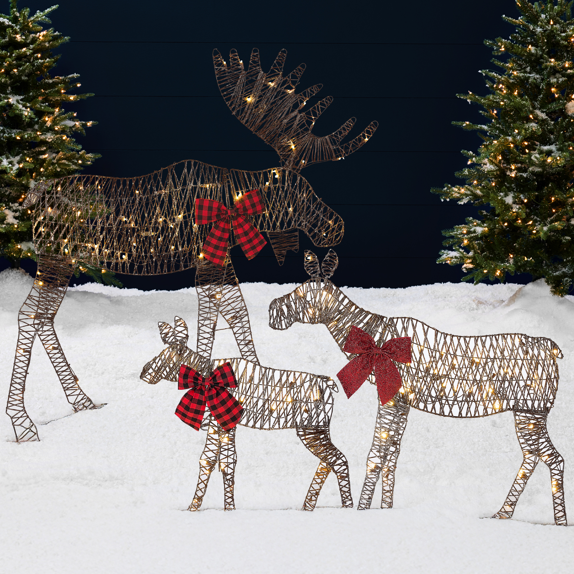 4ft 3-Piece Lighted 2D Christmas Moose Set Outdoor Decor w/ 195 LED Lights, Stakes - Rattan - Best Choice Products Online