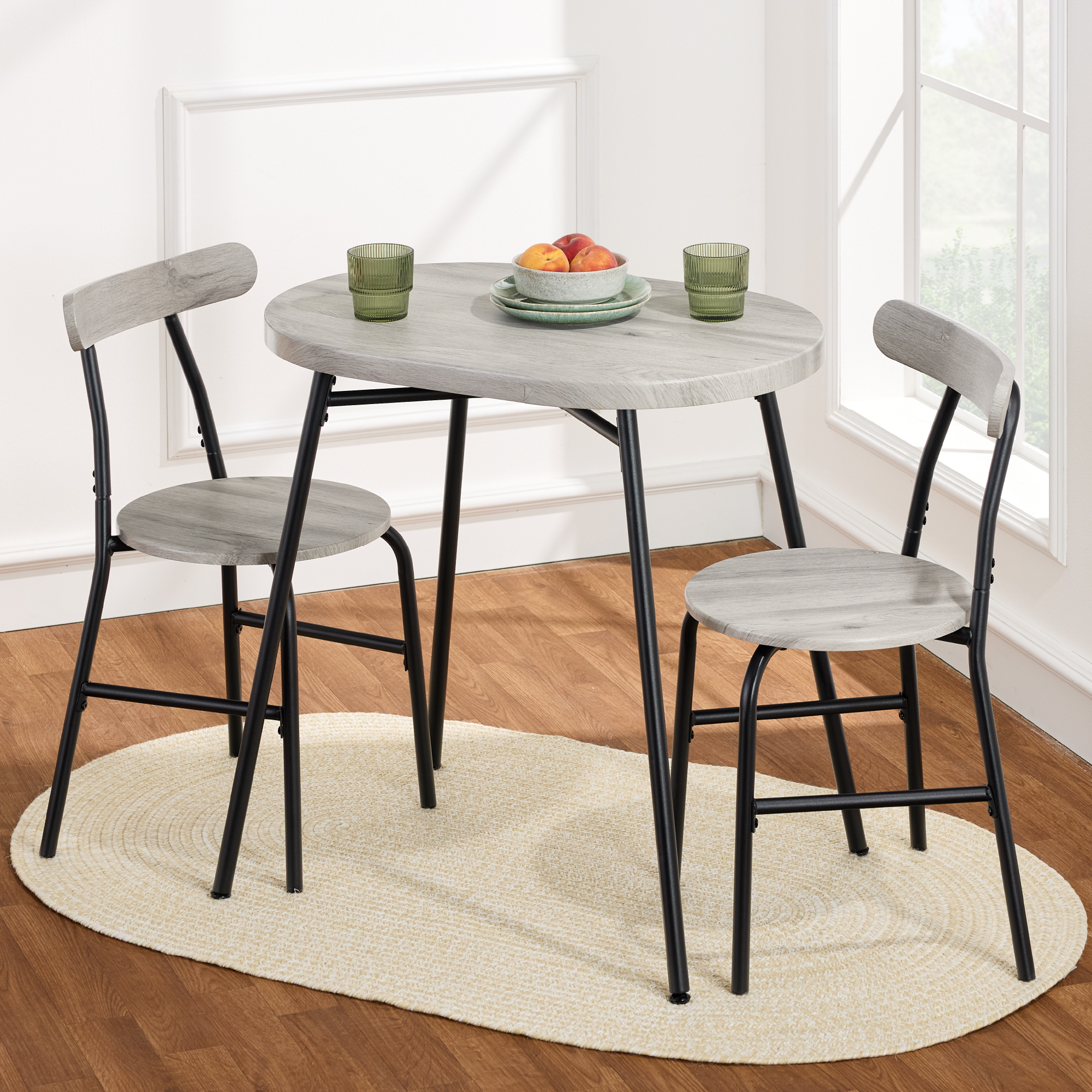 3-Piece Modern Oval Dining Table Set, Small Kitchen Dinette w/ 2 Chairs - Gray/Black - Best Choice Products Online
