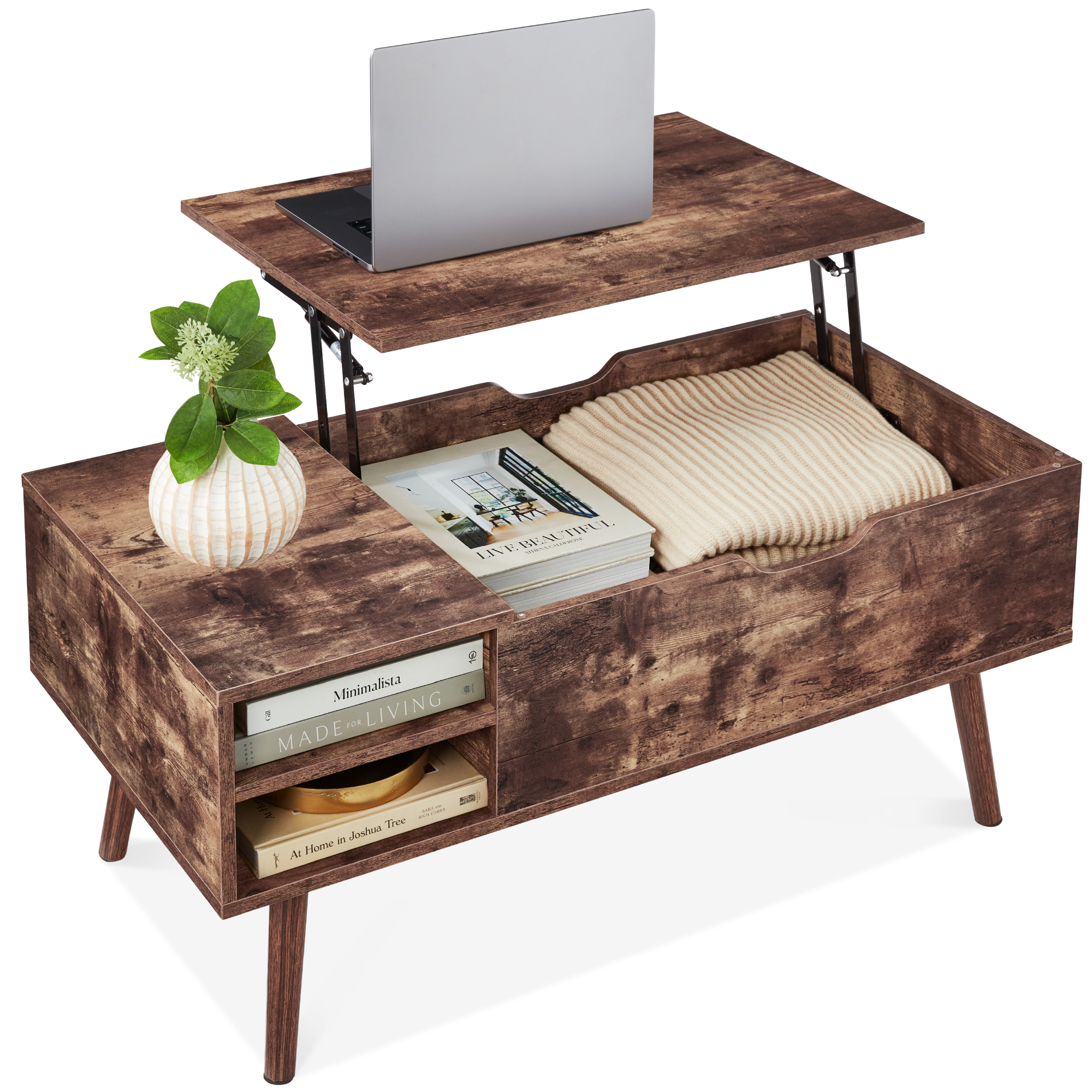 Wooden Mid-Century Modern Lift Top Coffee Table w/ Hidden Storage, Removable Shelf - Brown - Best Choice Products Online