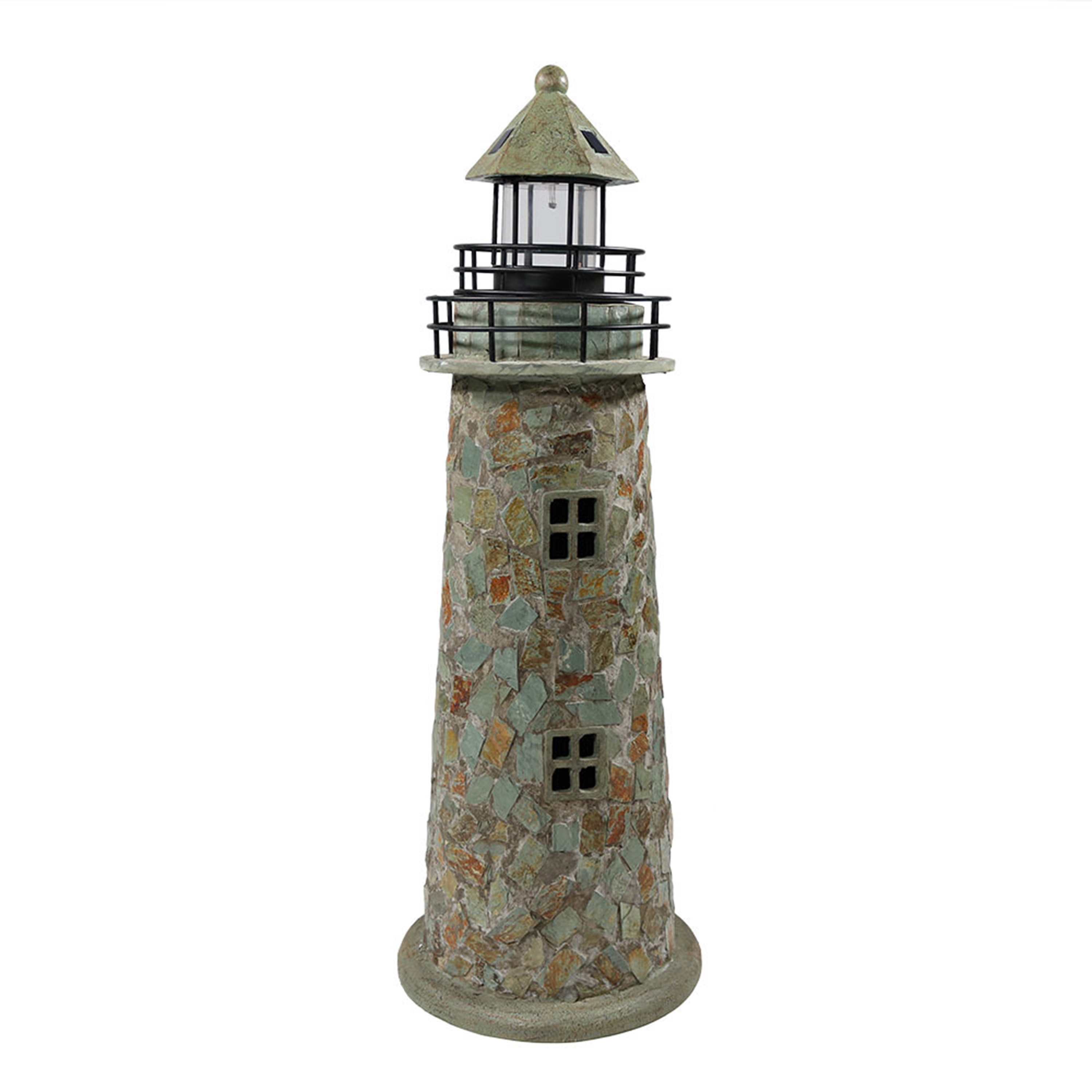 Sunnydaze Cobblestone Solar LED Lighthouse - 35 Inch