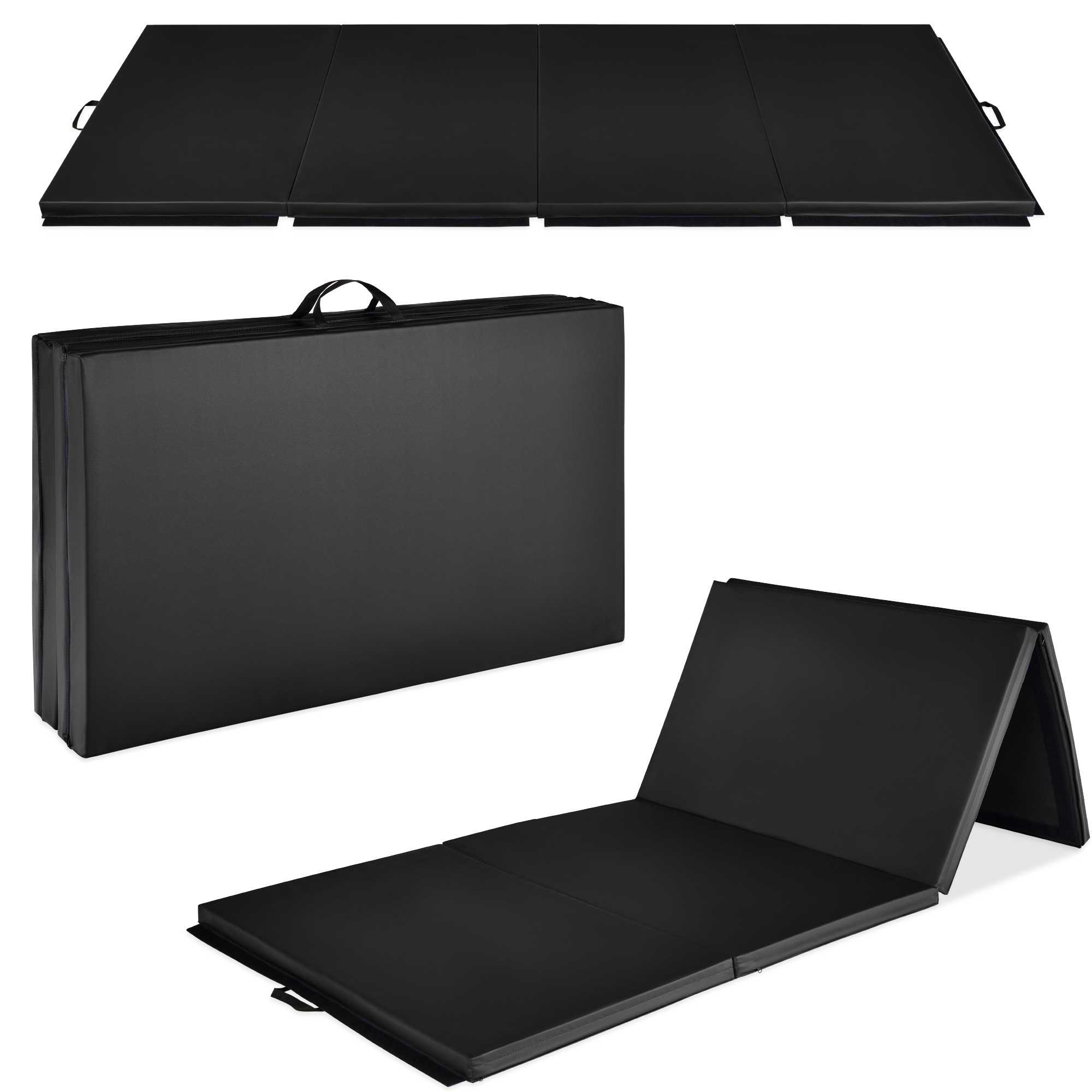 Folding Gymnastics Mat 4-Panel Exercise Workout Fitness Floor Mat w/ Handles, 10ftx4ftx2in - Black - Best Choice Products Online