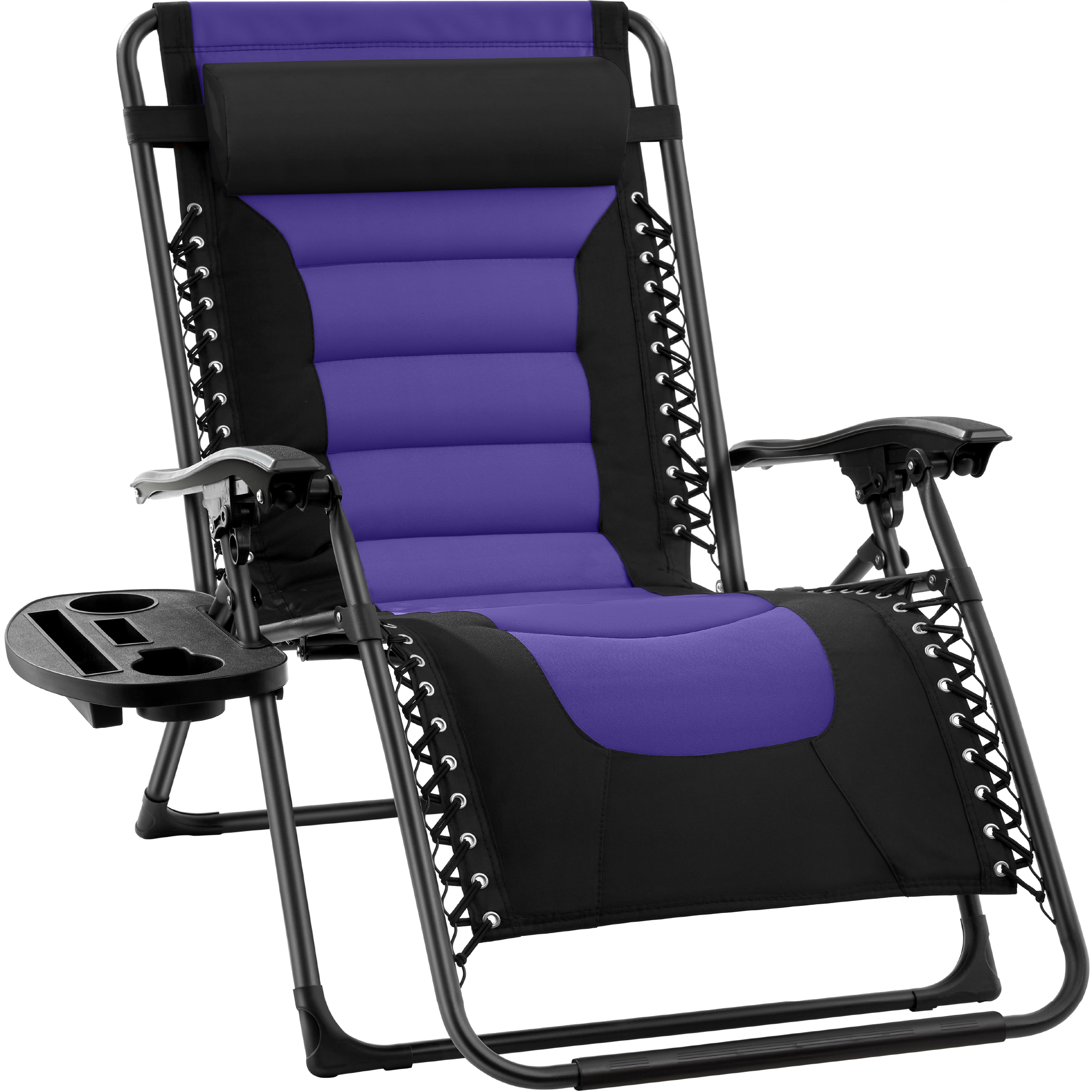 Oversized Padded Zero Gravity Chair, Folding Outdoor Patio Recliner w/ Headrest, Side Tray - Purple - Best Choice Products Online