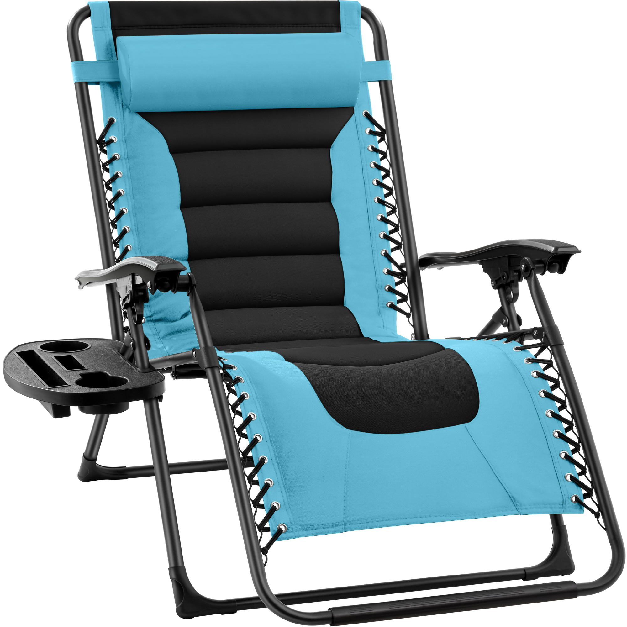 Oversized Padded Zero Gravity Chair, Folding Outdoor Patio Recliner w/ Side Tray - Light Blue/Black - Best Choice Products Online