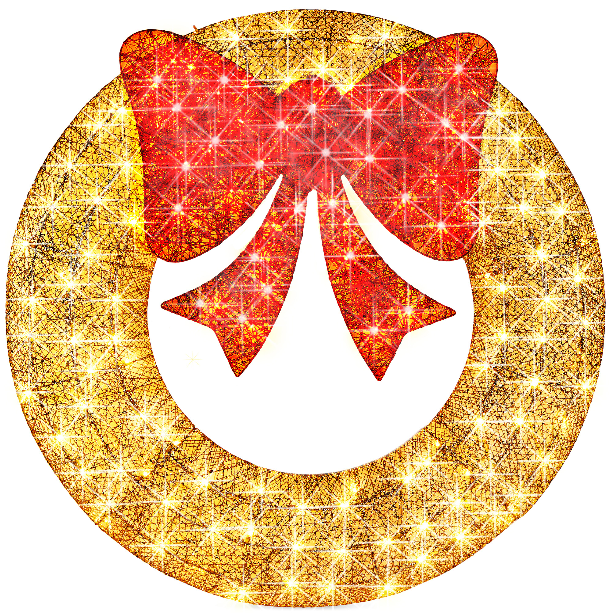 30in Pre-Lit Outdoor Christmas Wreath, LED Metal Holiday Décor w/ 100 Lights, Bow - Gold/Red - Best Choice Products Online