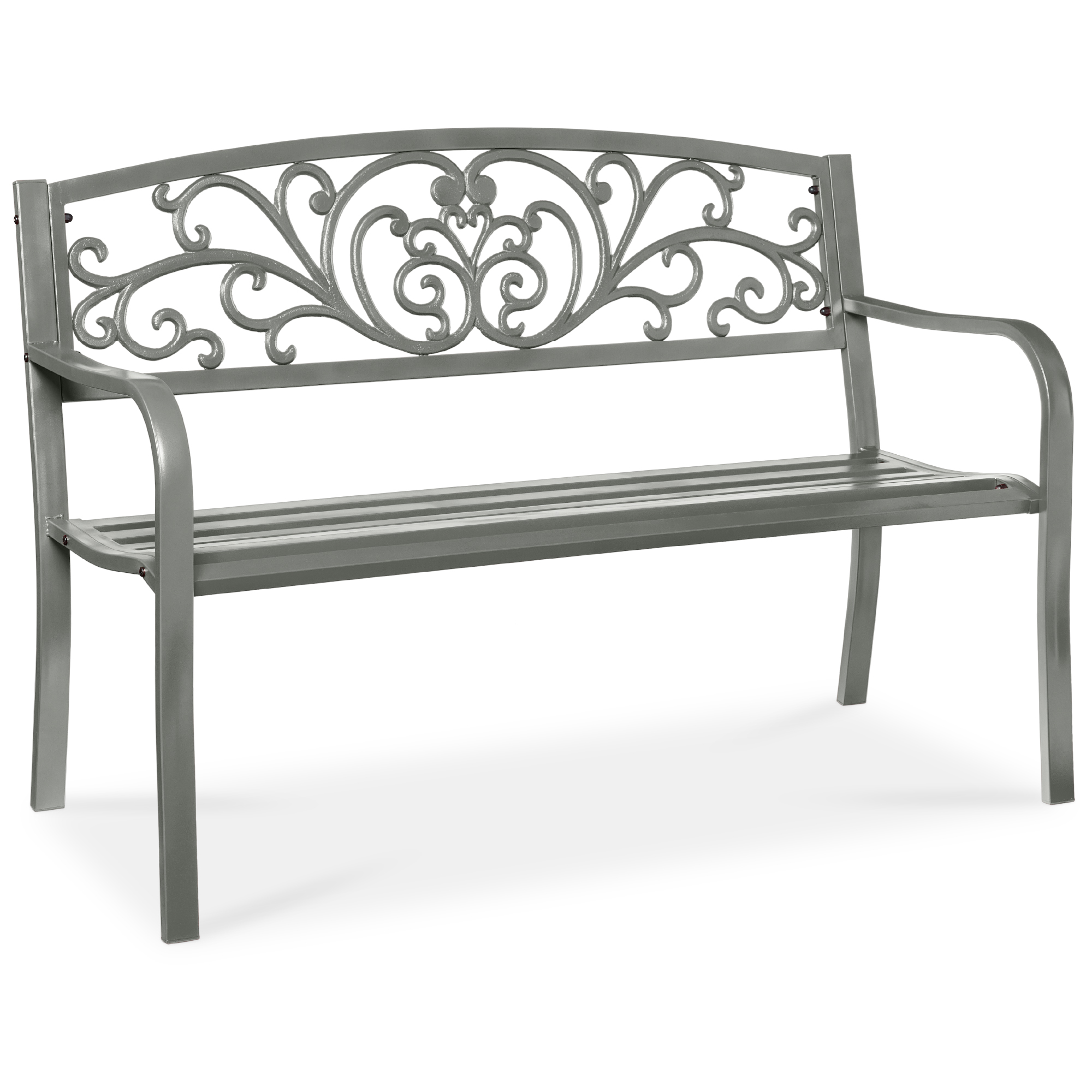 50in Outdoor Patio Garden Bench, Park Yard Furniture Porch Chair w/ Steel Frame, Slatted Seat, Floral Design - Gray - Best Choice Products