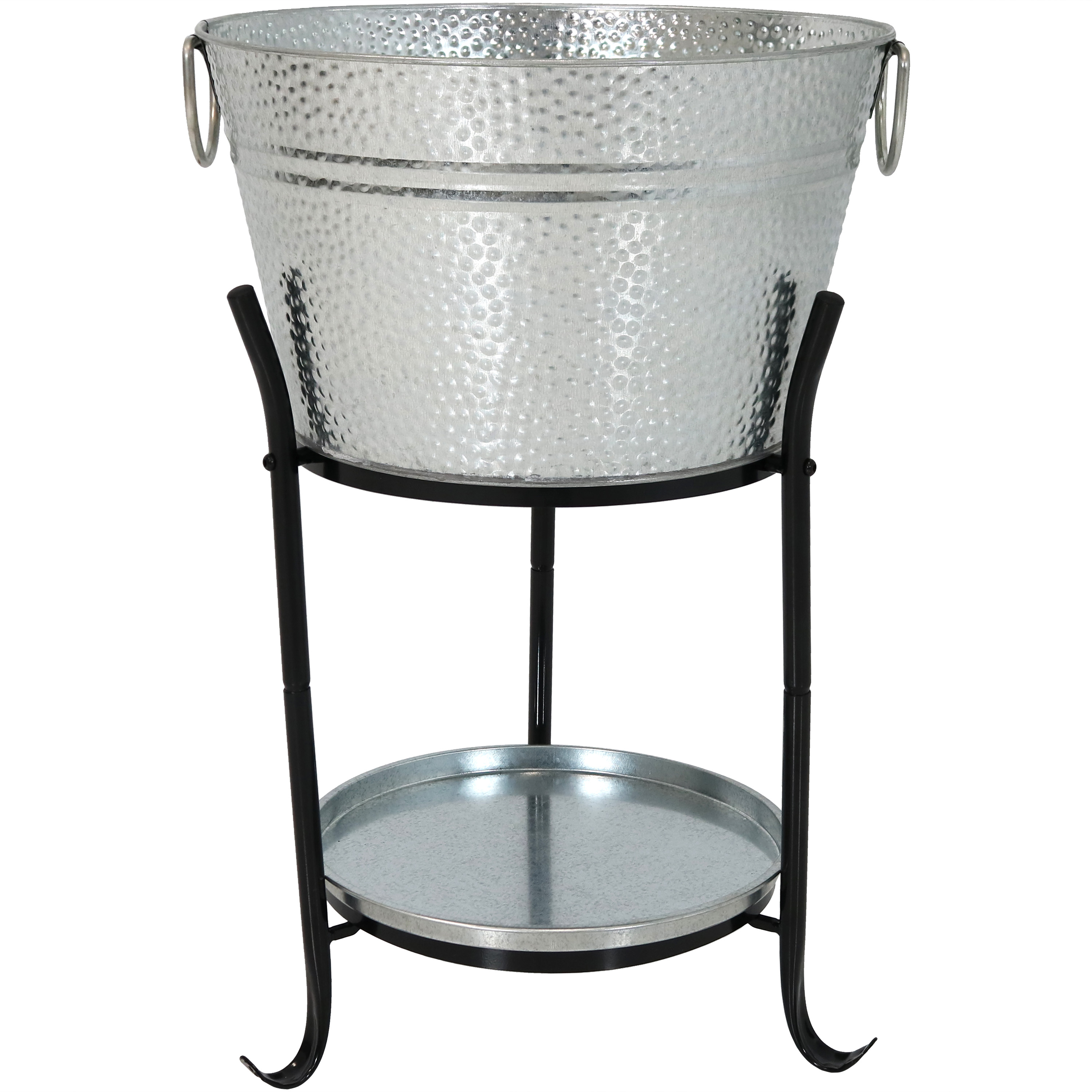 Sunnydaze Ice Bucket Drink Cooler with Stand and Tray - Pebbled Galvanized Steel