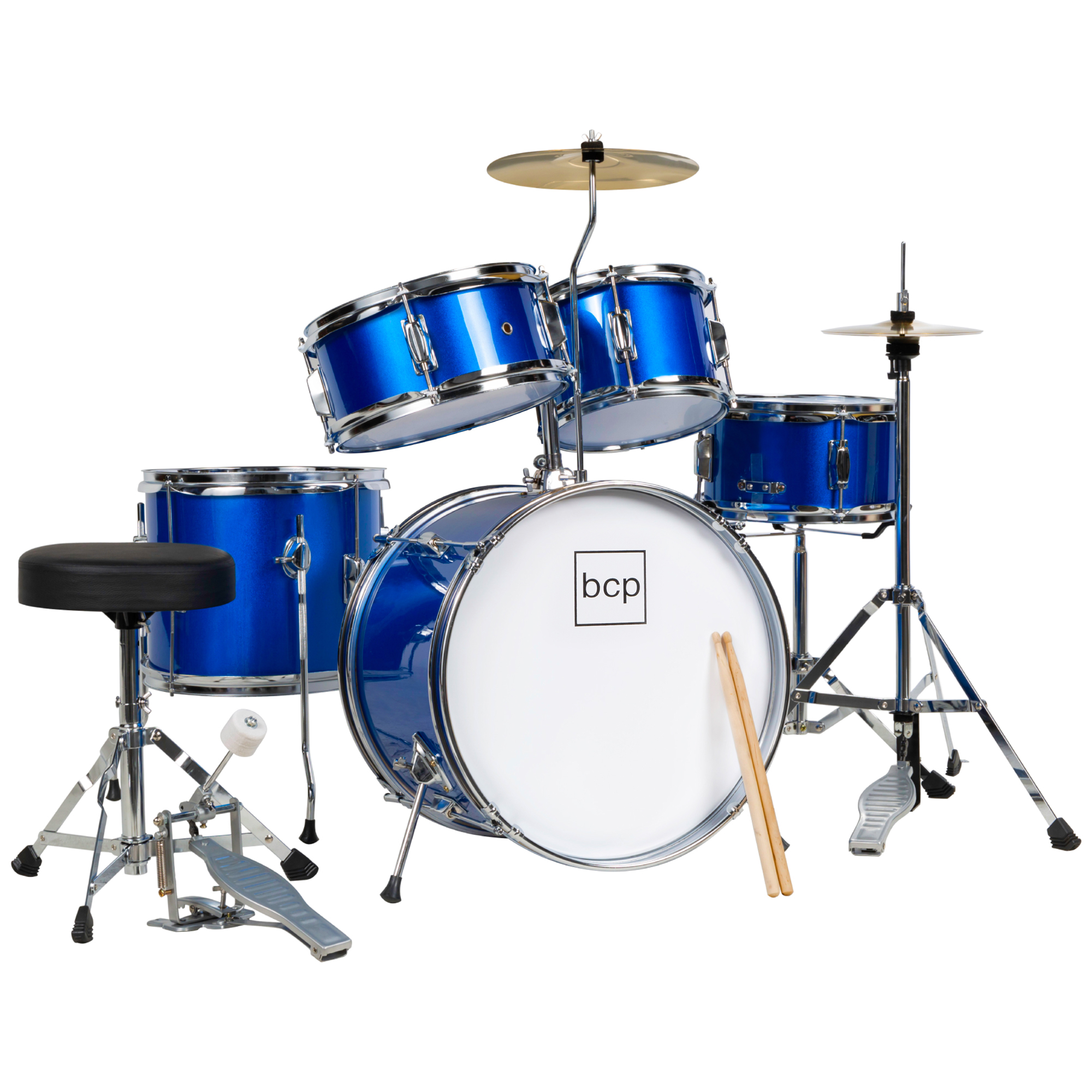 5-Piece Junior Size Drum Set, Percussion Instrument Starter Kit For Kids & Beginners w/ Stool - Blue - Best Choice Products Online