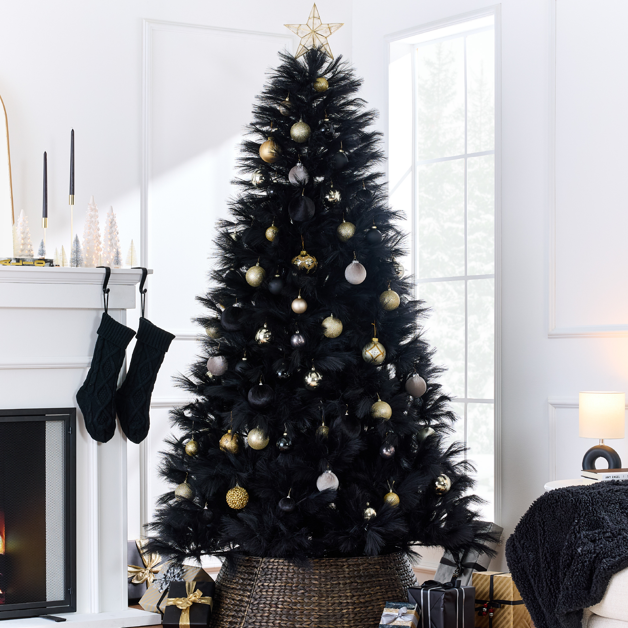 9ft Premium Artificial Black Pampas Christmas Tree Holiday Décor w/ Foldable Metal Base - Best Choice Products Online