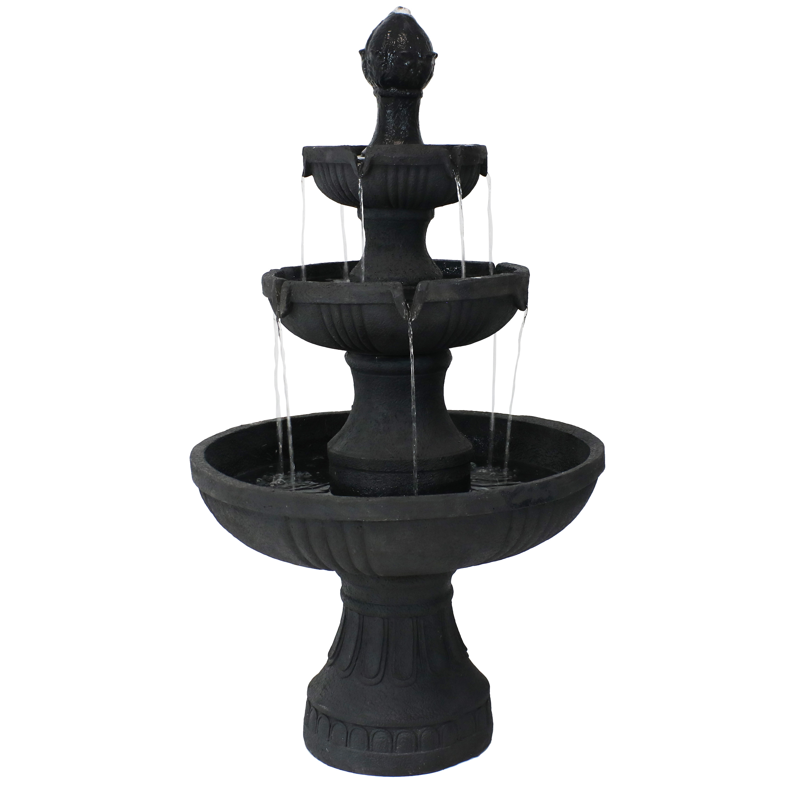 Sunnydaze 3-Tier Flower Blossom Electric Water Fountain - Black - 43-Inch