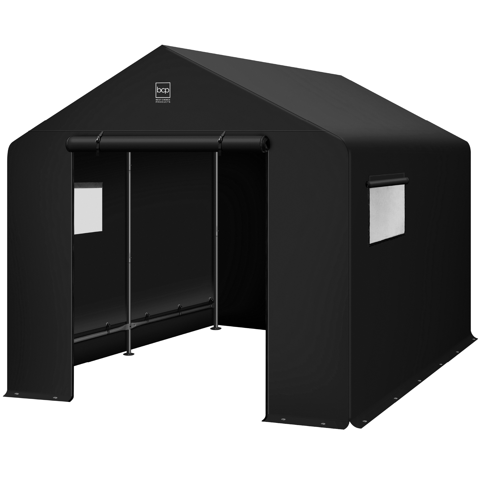 10x8ft Outdoor Fabric Storage Shed, Steel Frame, Dual Roll-Up Zipper Doors, Window - Black - Best Choice Products Online