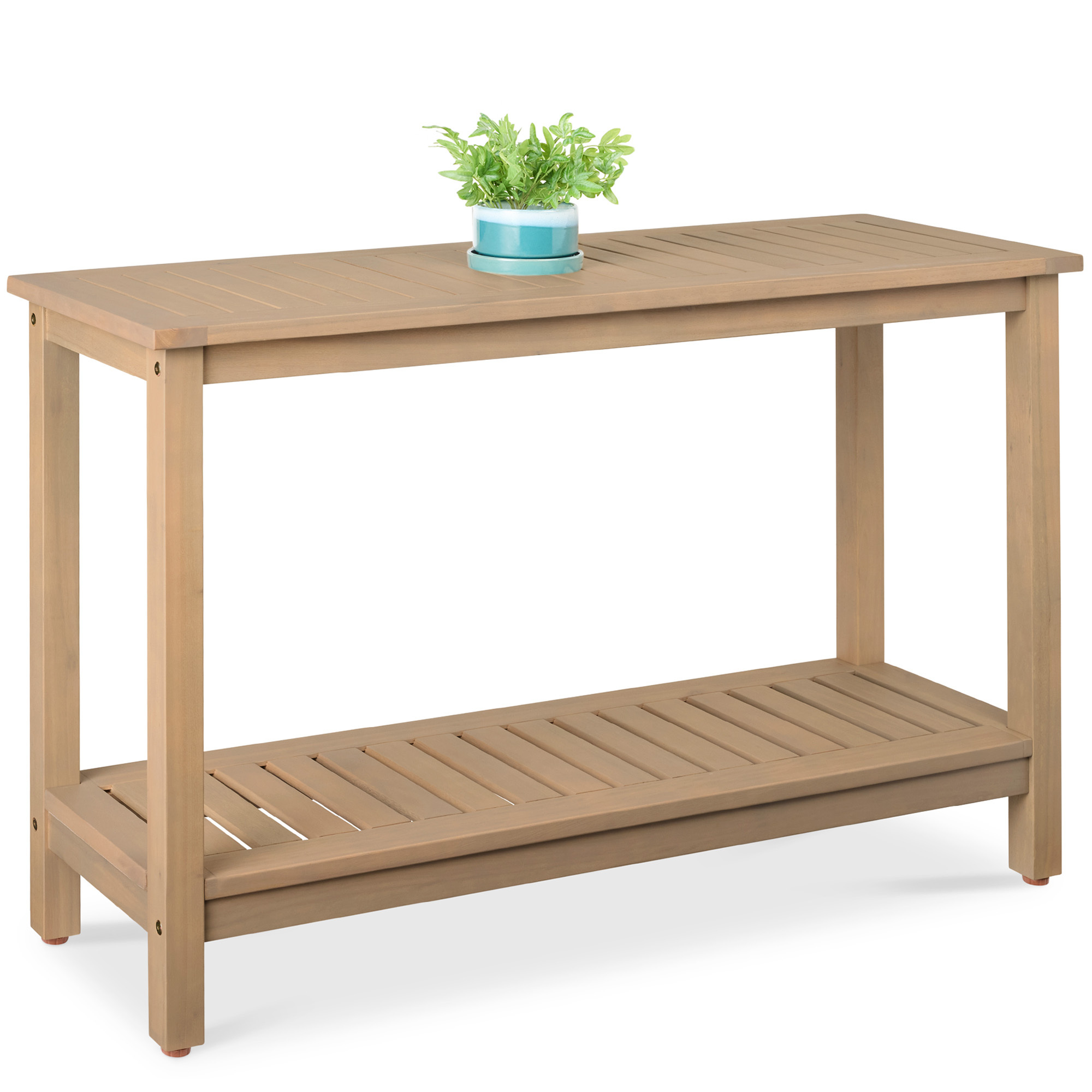 2-Shelf Indoor/Outdoor Wooden Console Table Multifunctional Buffet Bar Storage w/ Natural Finish, 48in - Taupe - Best Choice Products Online