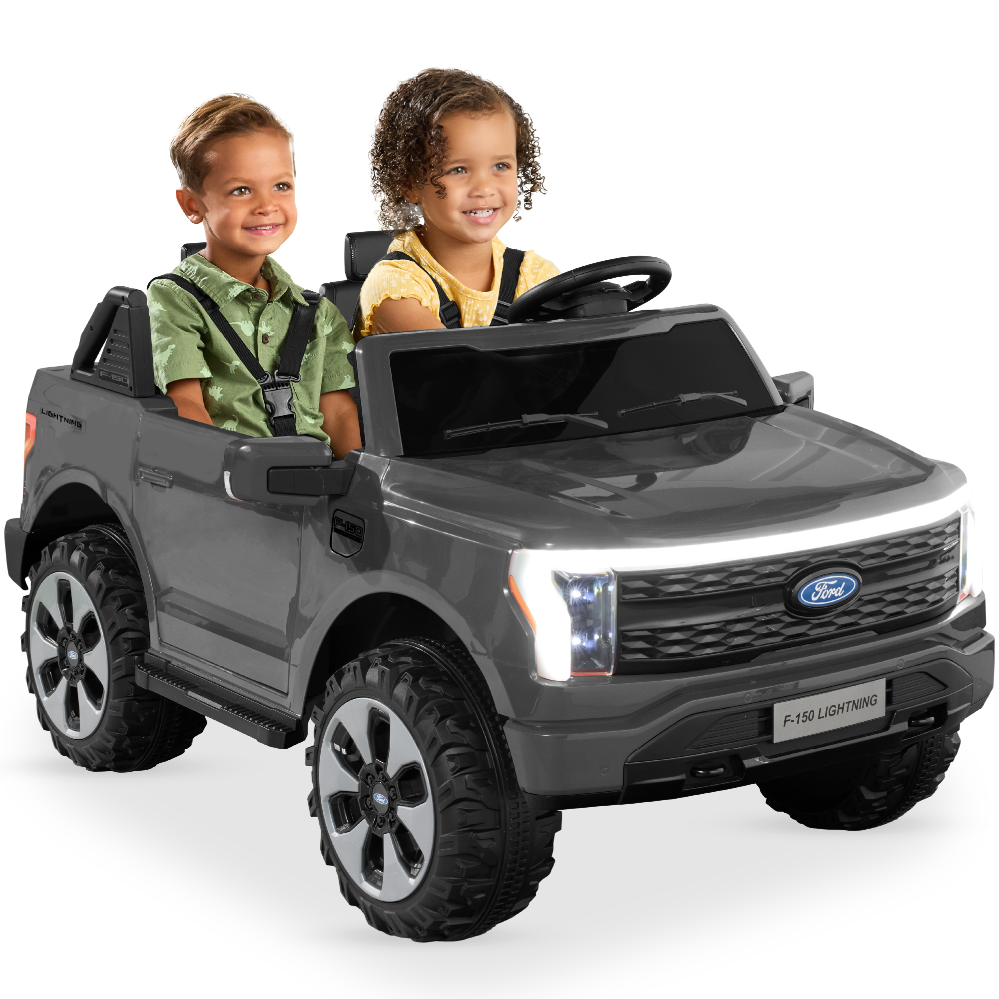 Kids 24V Ride On Truck Officially Licensed Ford Lightning w/ Remote, LED Lights, 2 Speeds - Gray - Best Choice Products Online