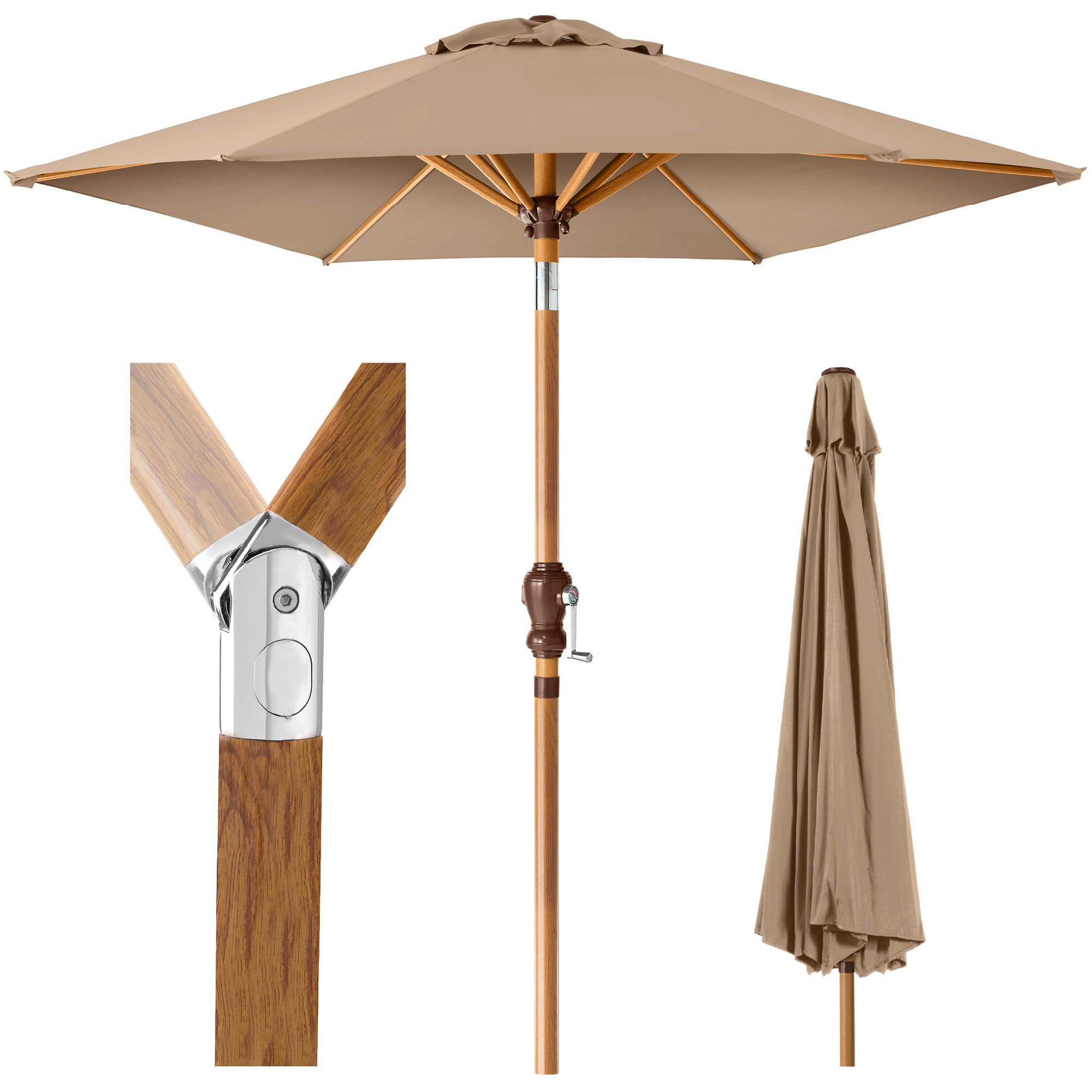 10ft Market Patio Umbrella w/ Crank, Tilt, Woodgrain Pattern Steel - Tan - Best Choice Products Online
