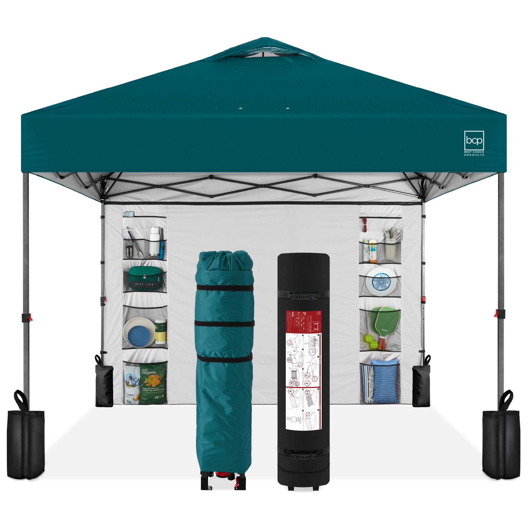 10x10ft Easy Setup Pop Up Canopy, Portable Tent w/ Side Wall, 1-Button Push, Case - Cerulean - Best Choice Products Online