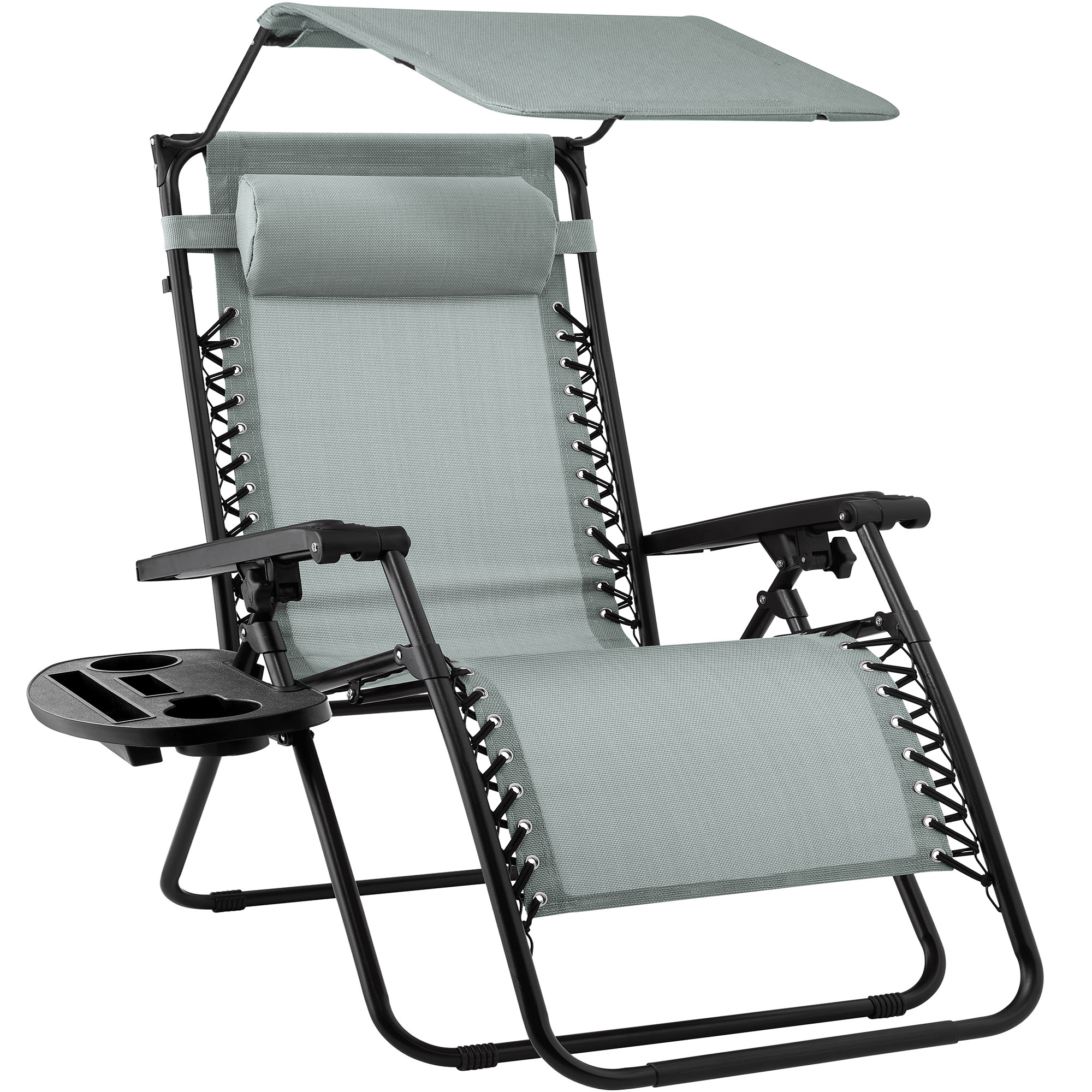Folding Zero Gravity Chair, Patio Lounge Recliner w/ Canopy Shade, Headrest, Side Tray - Stardew - Best Choice Products Online