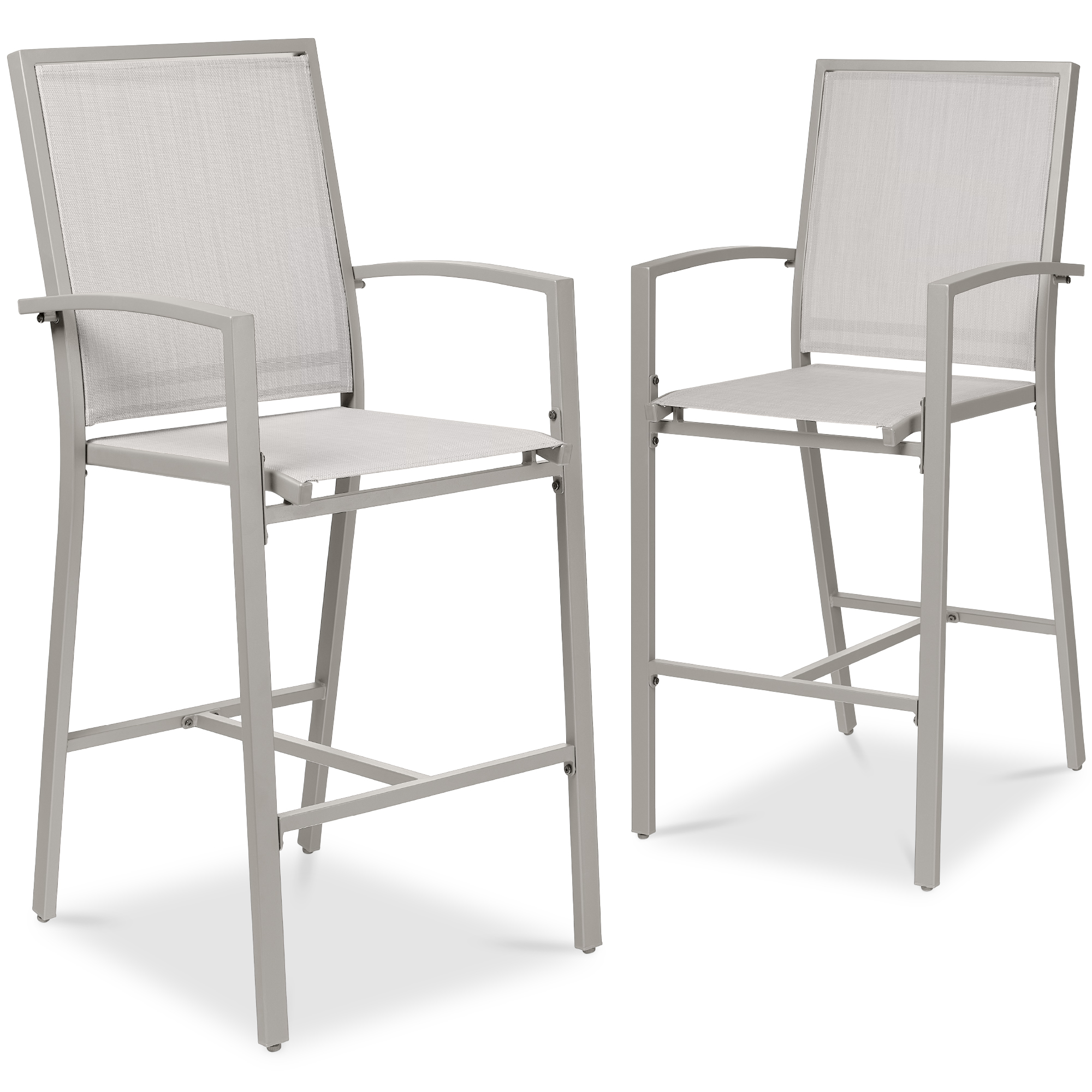 Outdoor Barstools Set of 2, Bar Height Patio Chairs w/ All-Weather Mesh - Gray/Gray - Best Choice Products Online