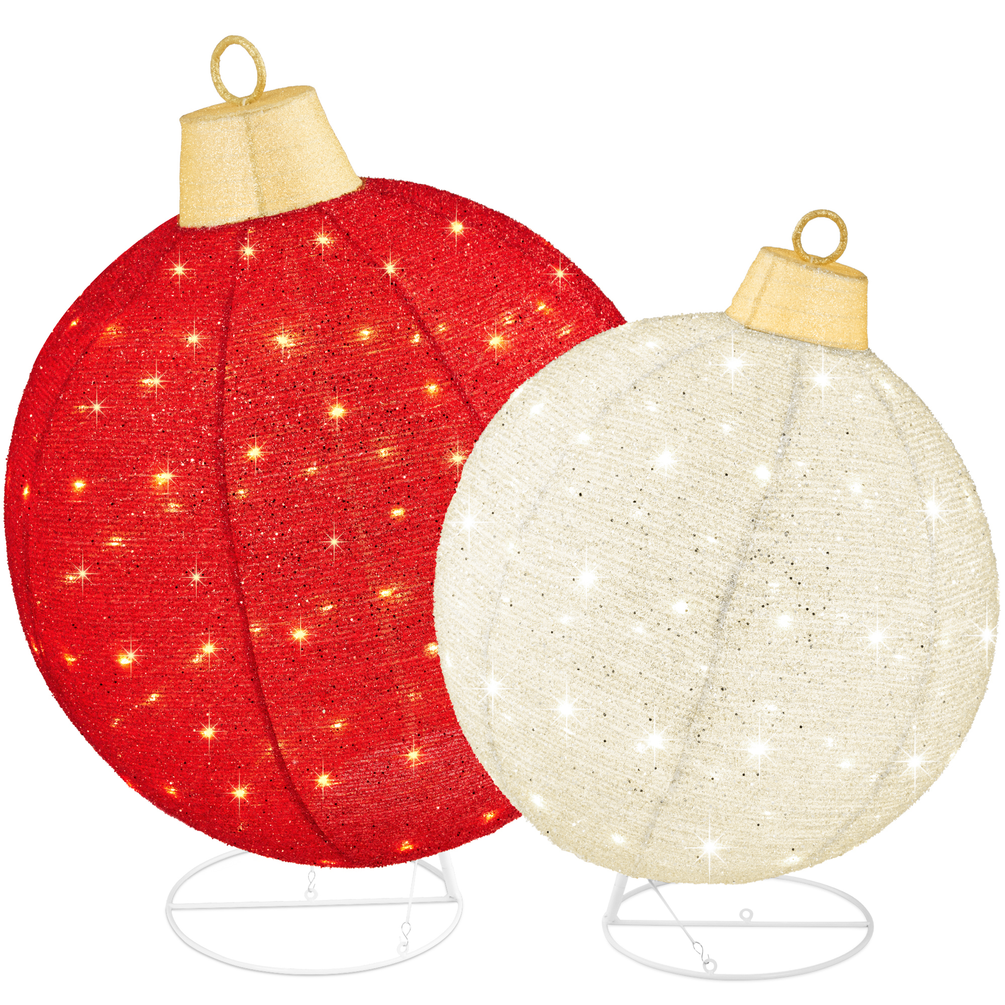 2pc Large Outdoor Christmas Ornament Set, Lighted Pop-Up Ball Holiday Décor w/ 180 LEDs - Red/White - Best Choice Products Online