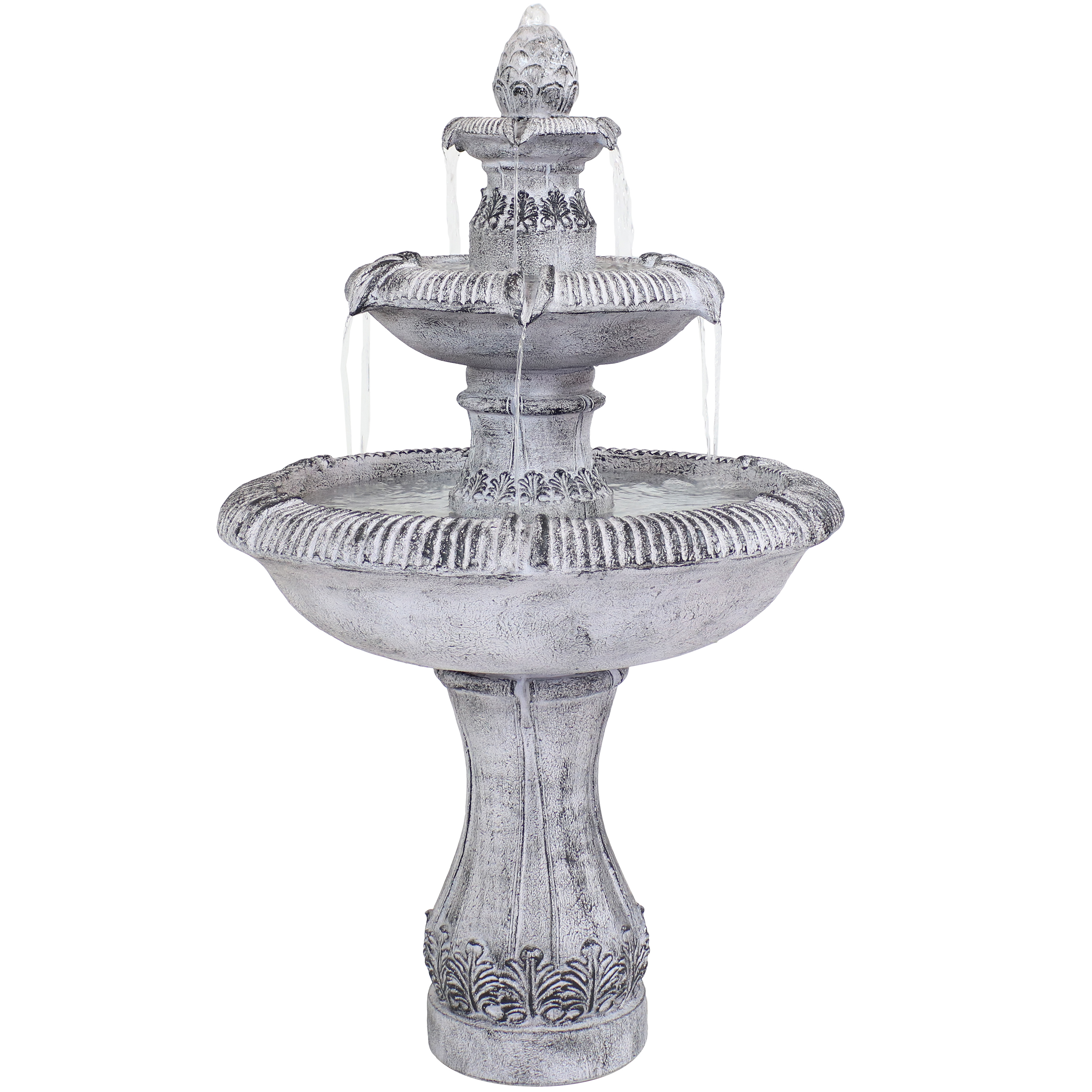 Sunnydaze Mediterranean-Inspired 3-Tier Outdoor Water Fountain - Gray